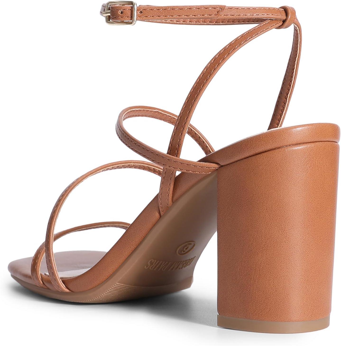imageDREAM PAIRS Womens Heels Chunky Block Strappy Square Open Toe Ankle Buckle Heeled Sandals Wedding Party Dress Shoes IndieBrown