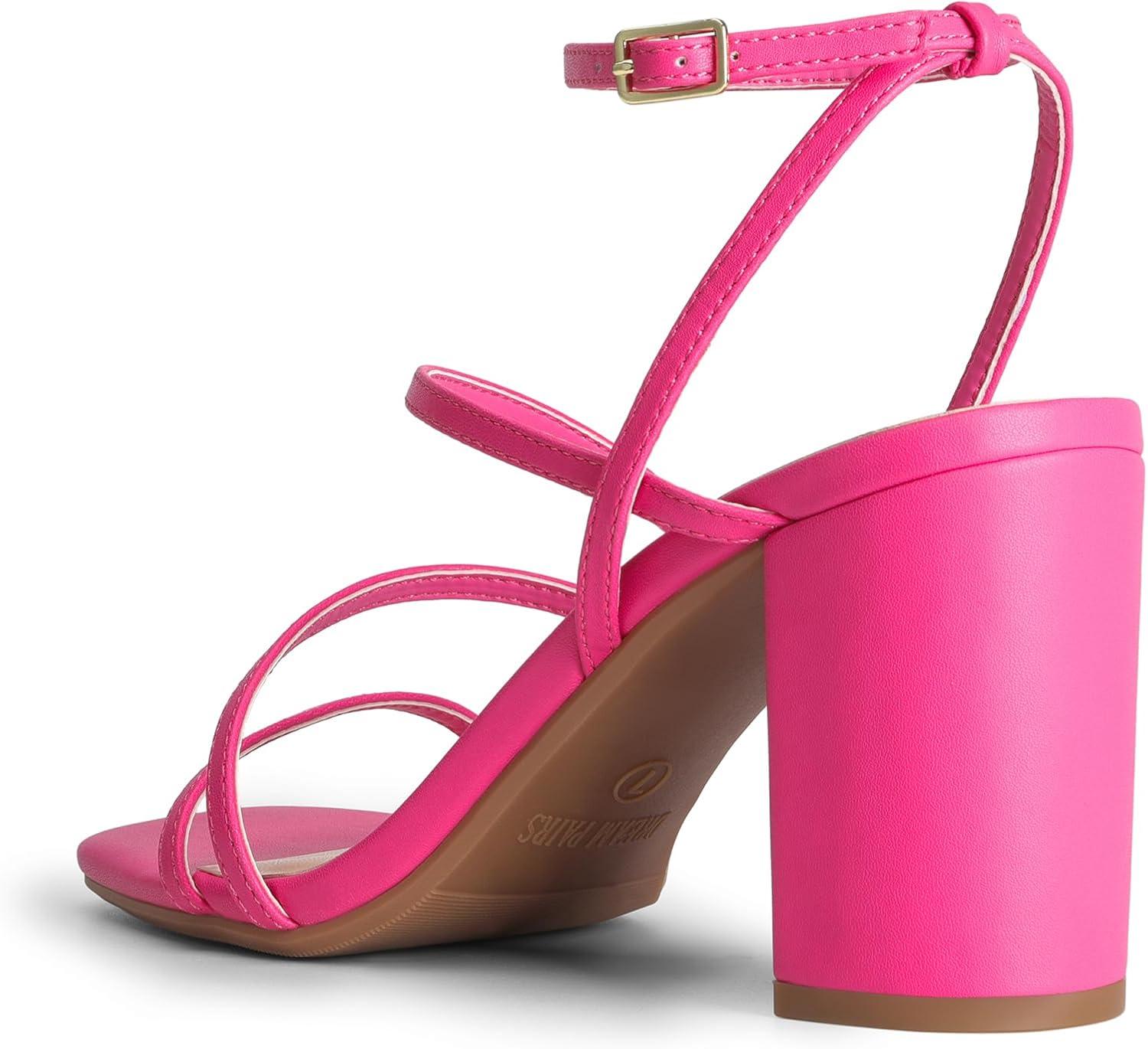 imageDREAM PAIRS Womens Heels Chunky Block Strappy Square Open Toe Ankle Buckle Heeled Sandals Wedding Party Dress Shoes IndieHot Pink