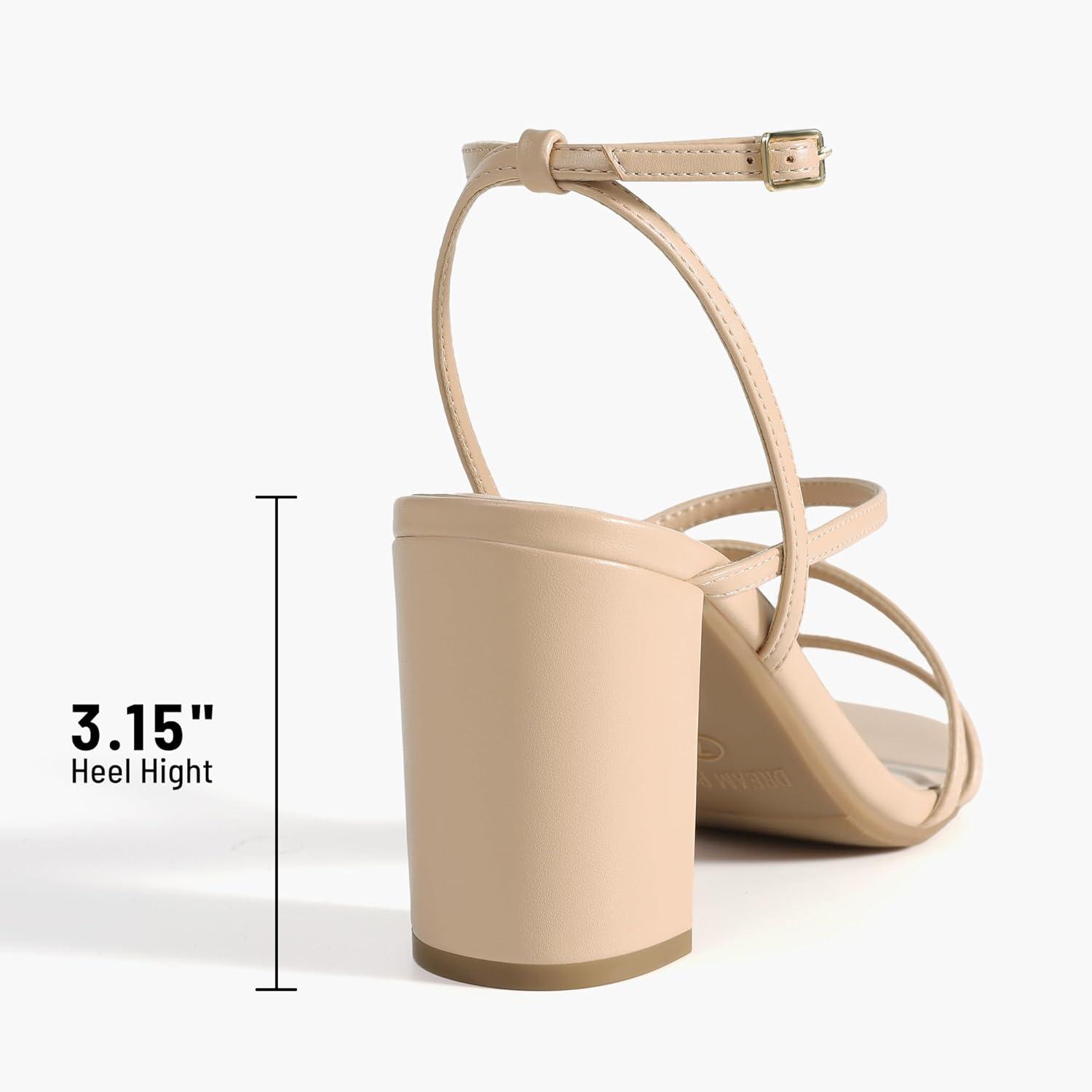 imageDREAM PAIRS Womens Heels Chunky Block Strappy Square Open Toe Ankle Buckle Heeled Sandals Wedding Party Dress Shoes IndieNude