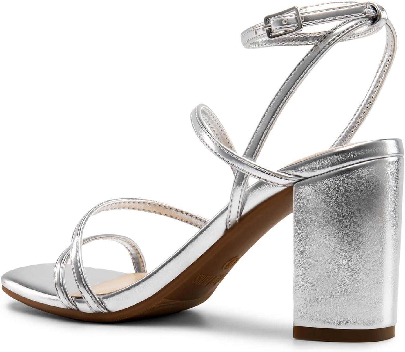 imageDREAM PAIRS Womens Heels Chunky Block Strappy Square Open Toe Ankle Buckle Heeled Sandals Wedding Party Dress Shoes IndieSilverpu