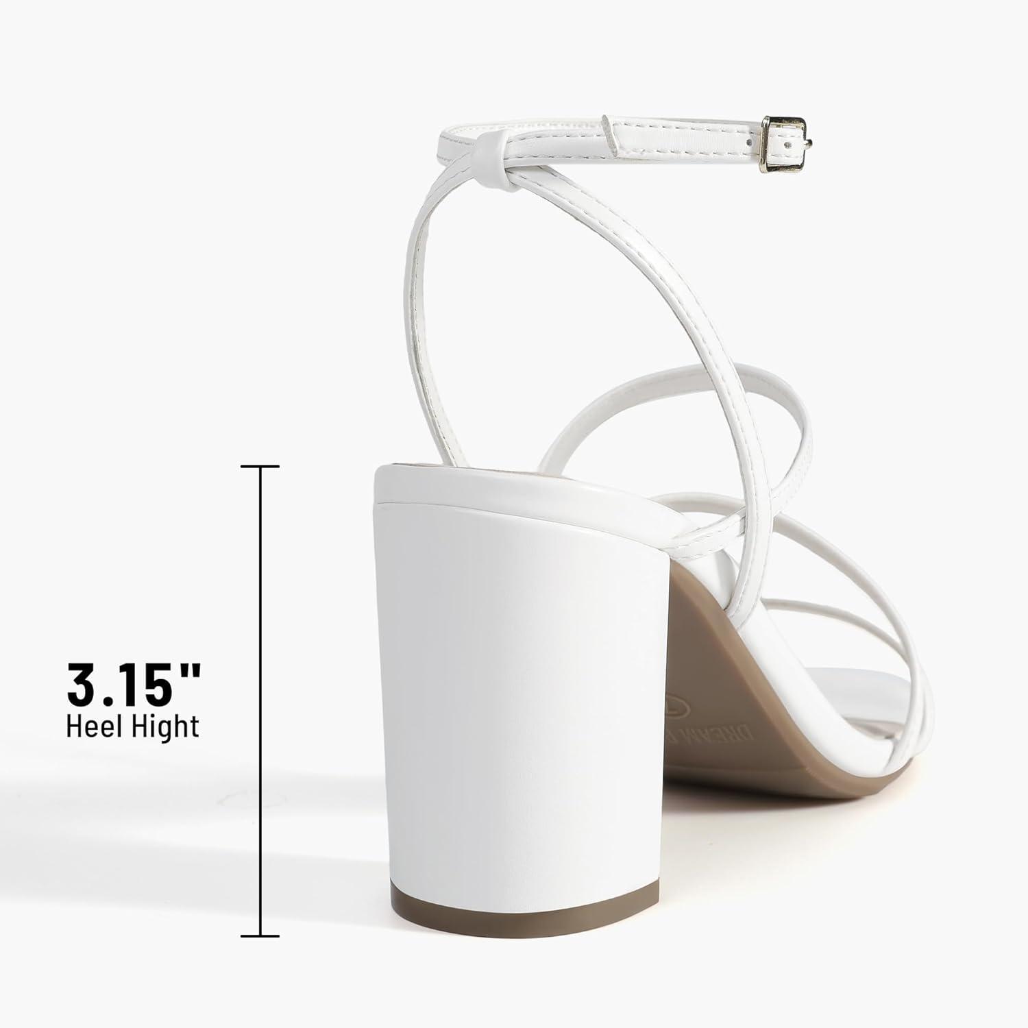 imageDREAM PAIRS Womens Heels Chunky Block Strappy Square Open Toe Ankle Buckle Heeled Sandals Wedding Party Dress Shoes IndieWhite
