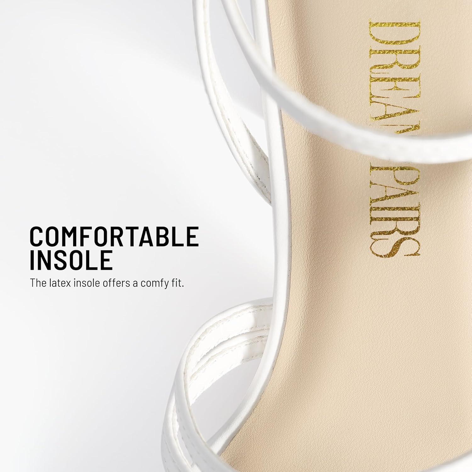 imageDREAM PAIRS Womens Heels Chunky Block Strappy Square Open Toe Ankle Buckle Heeled Sandals Wedding Party Dress Shoes IndieWhite