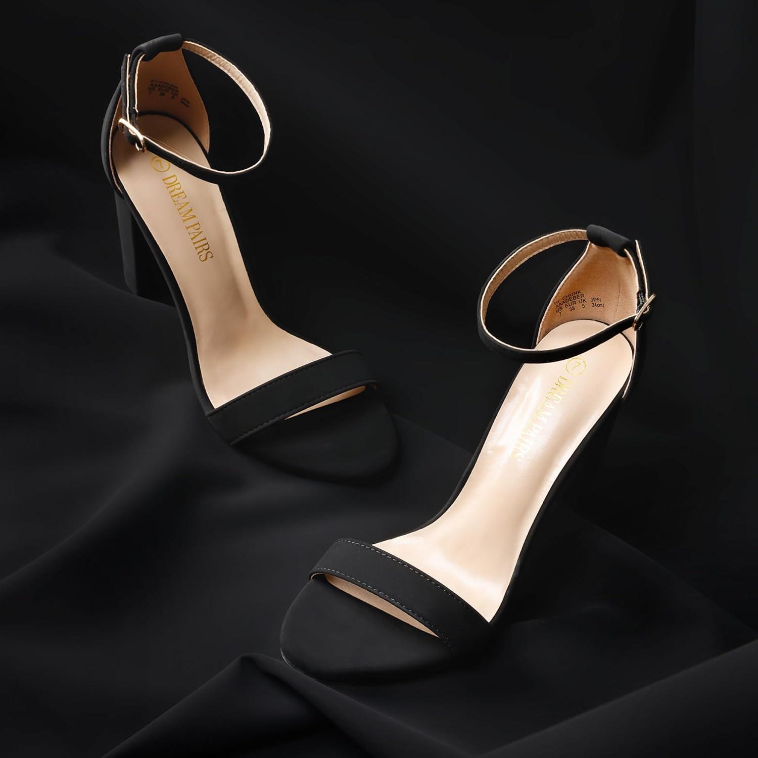 imageDREAM PAIRS Womens HiChunk High Heel Pump SandalsBlackNubuck