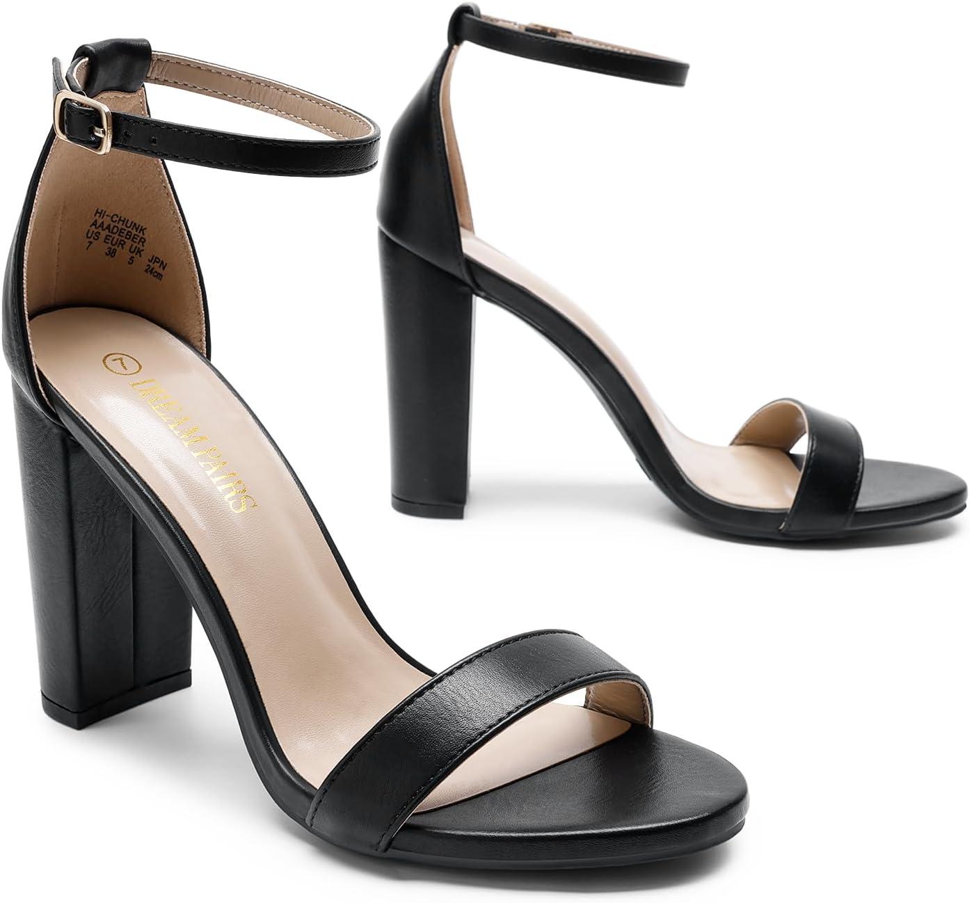 imageDREAM PAIRS Womens HiChunk High Heel Pump SandalsBlackPu