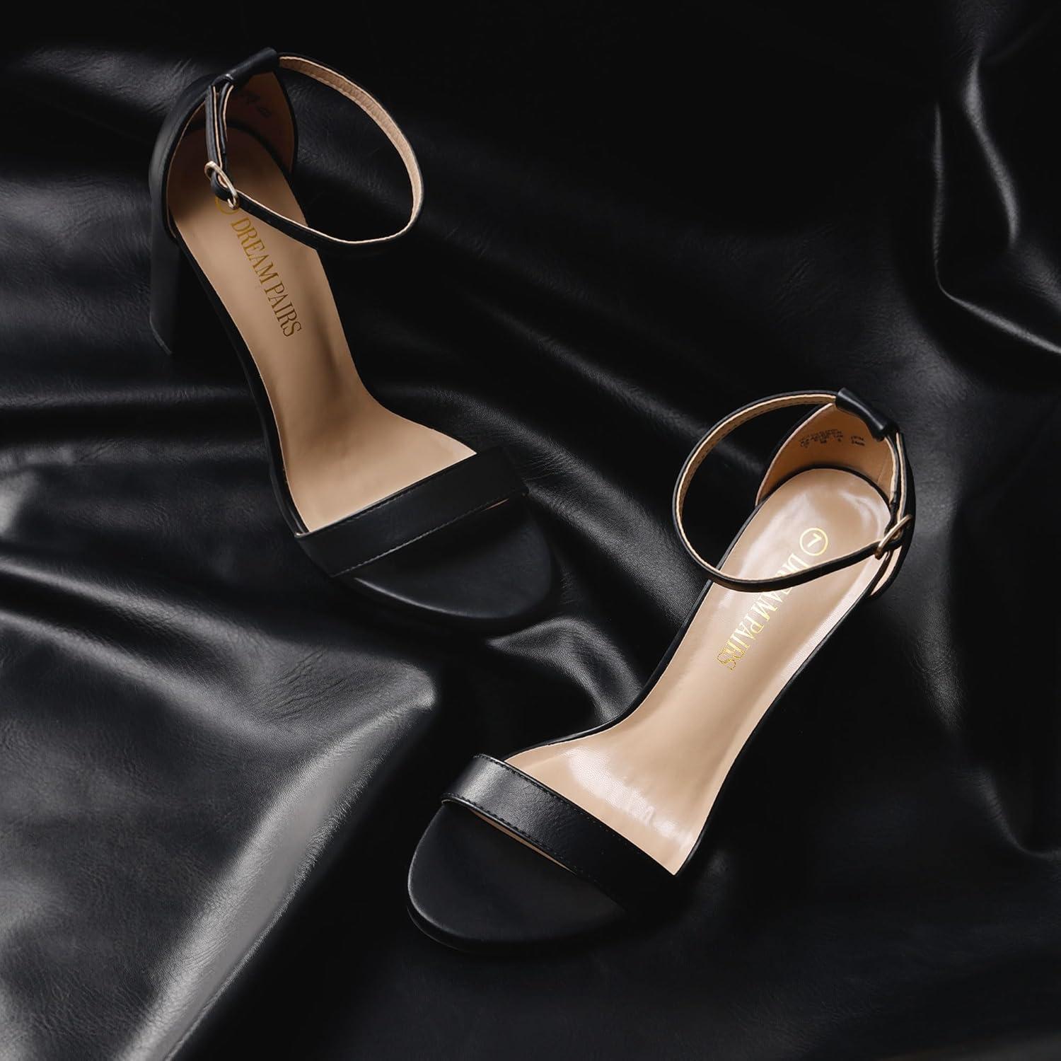 imageDREAM PAIRS Womens HiChunk High Heel Pump SandalsBlackPu