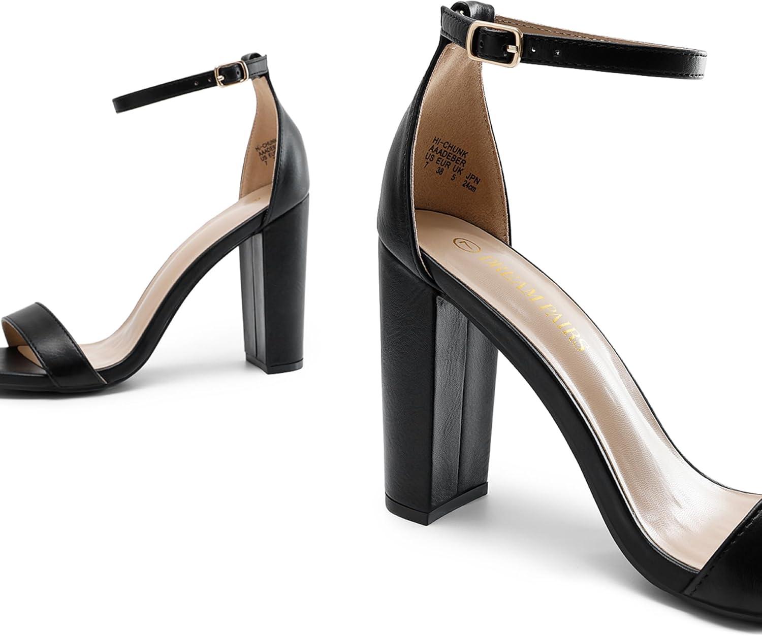 imageDREAM PAIRS Womens HiChunk High Heel Pump SandalsBlackPu