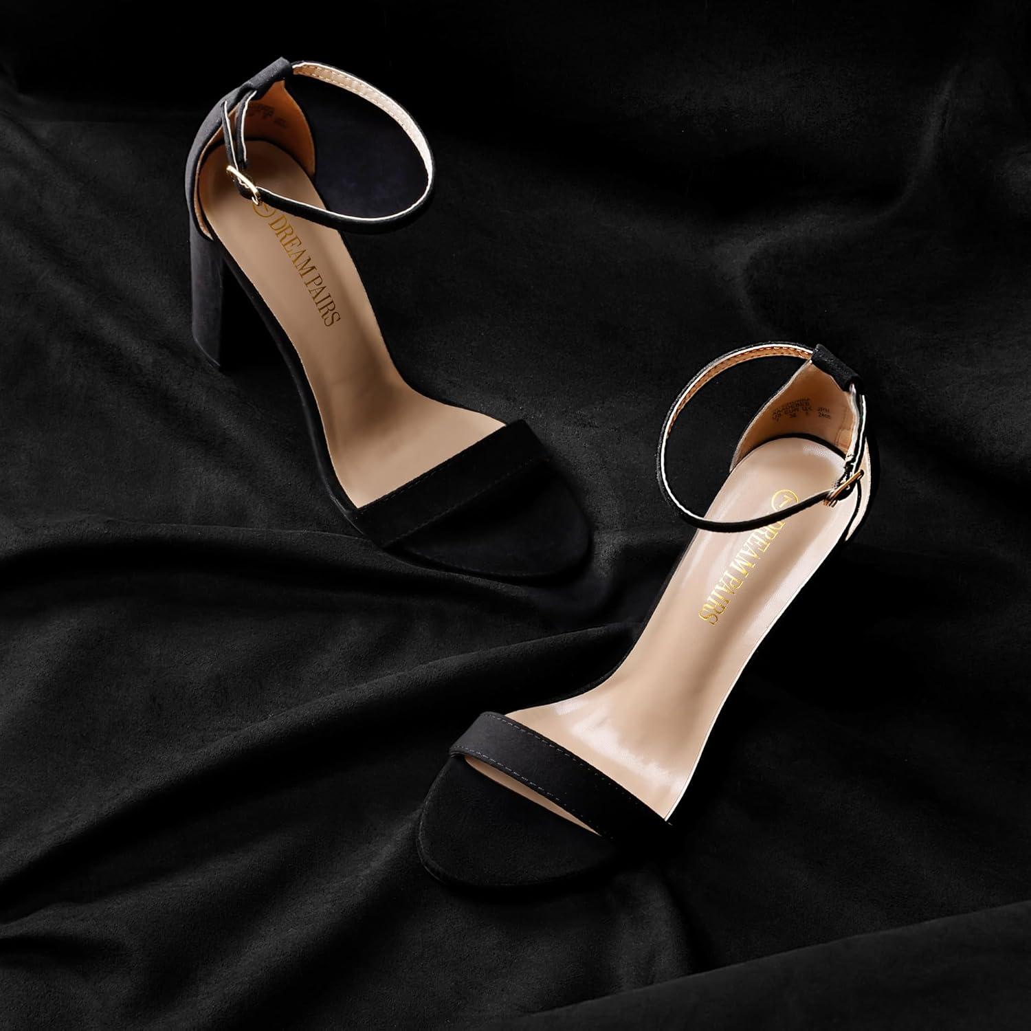 imageDREAM PAIRS Womens HiChunk High Heel Pump SandalsBlackSuede