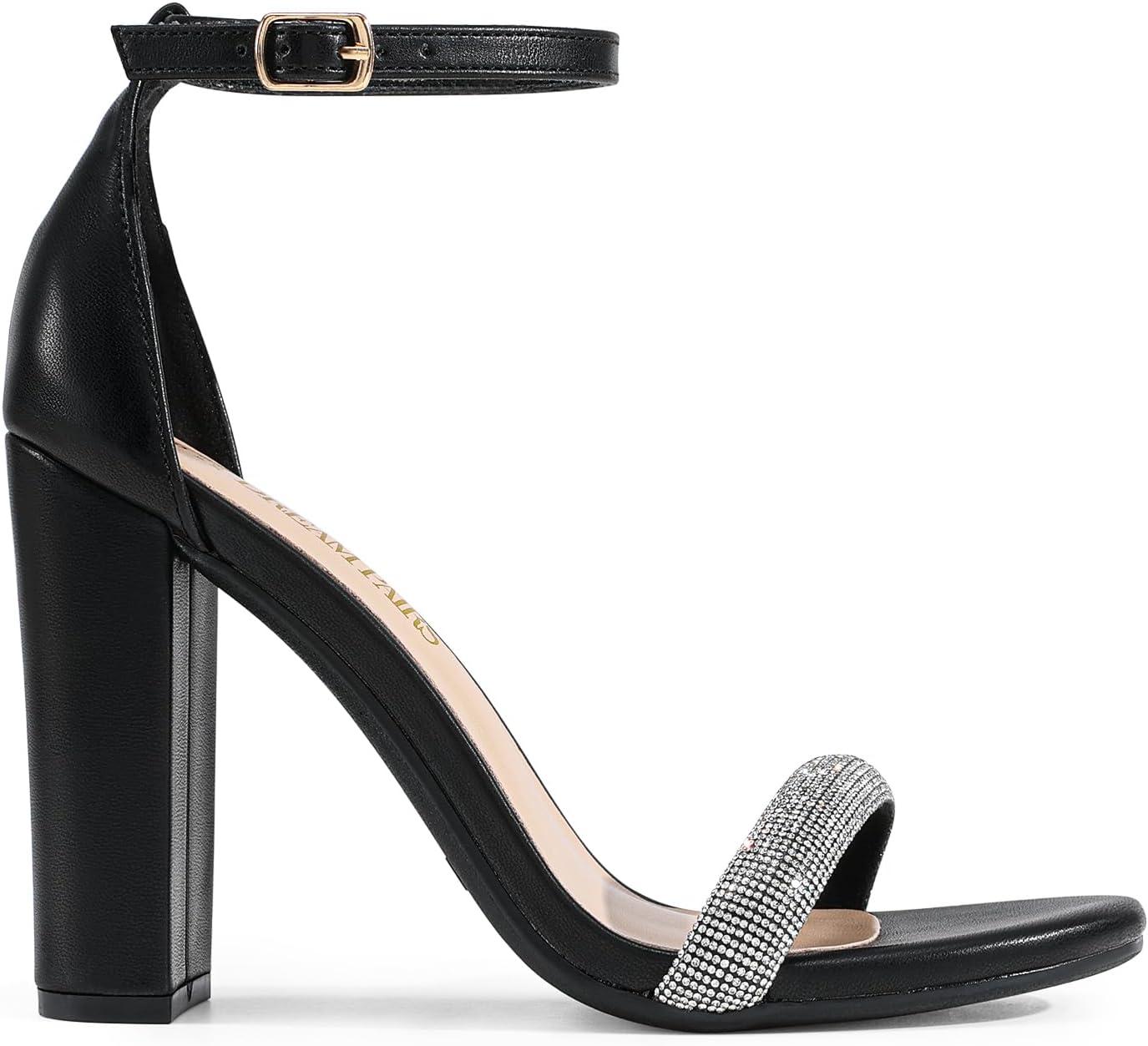 imageDREAM PAIRS Womens HiChunk High Heel Pump SandalsBlackrhinestone