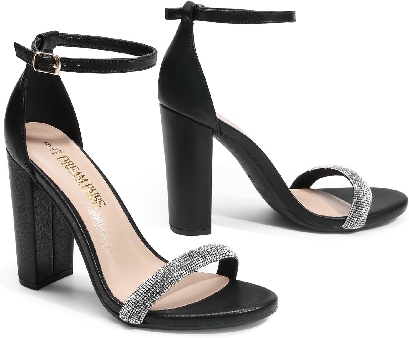 imageDREAM PAIRS Womens HiChunk High Heel Pump SandalsBlackrhinestone