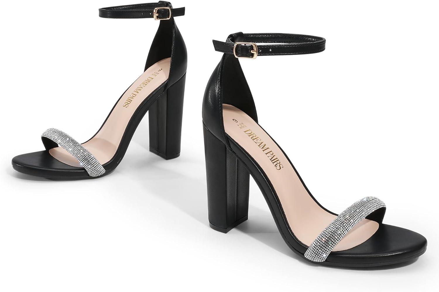 imageDREAM PAIRS Womens HiChunk High Heel Pump SandalsBlackrhinestone