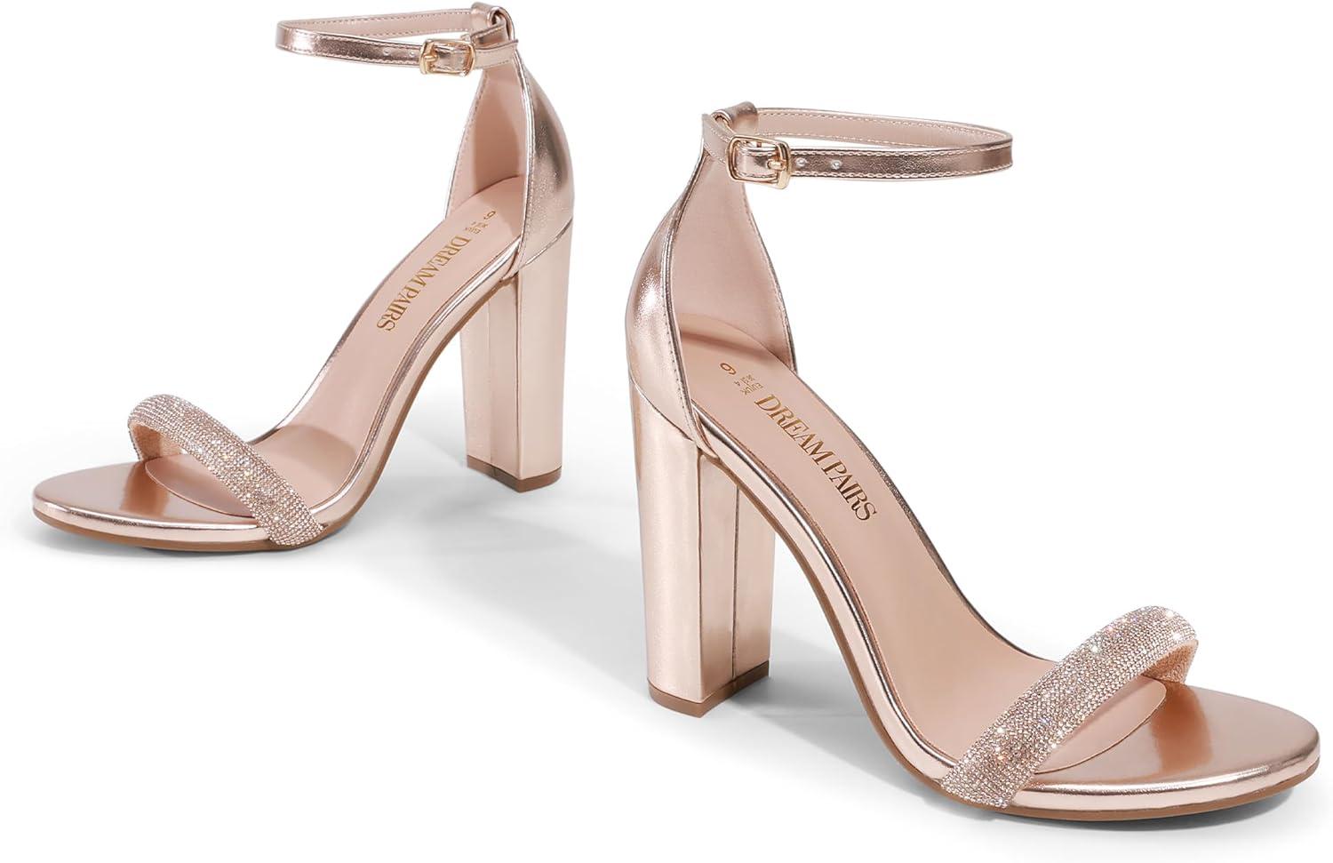 imageDREAM PAIRS Womens HiChunk High Heel Pump SandalsChampagnerhinestone