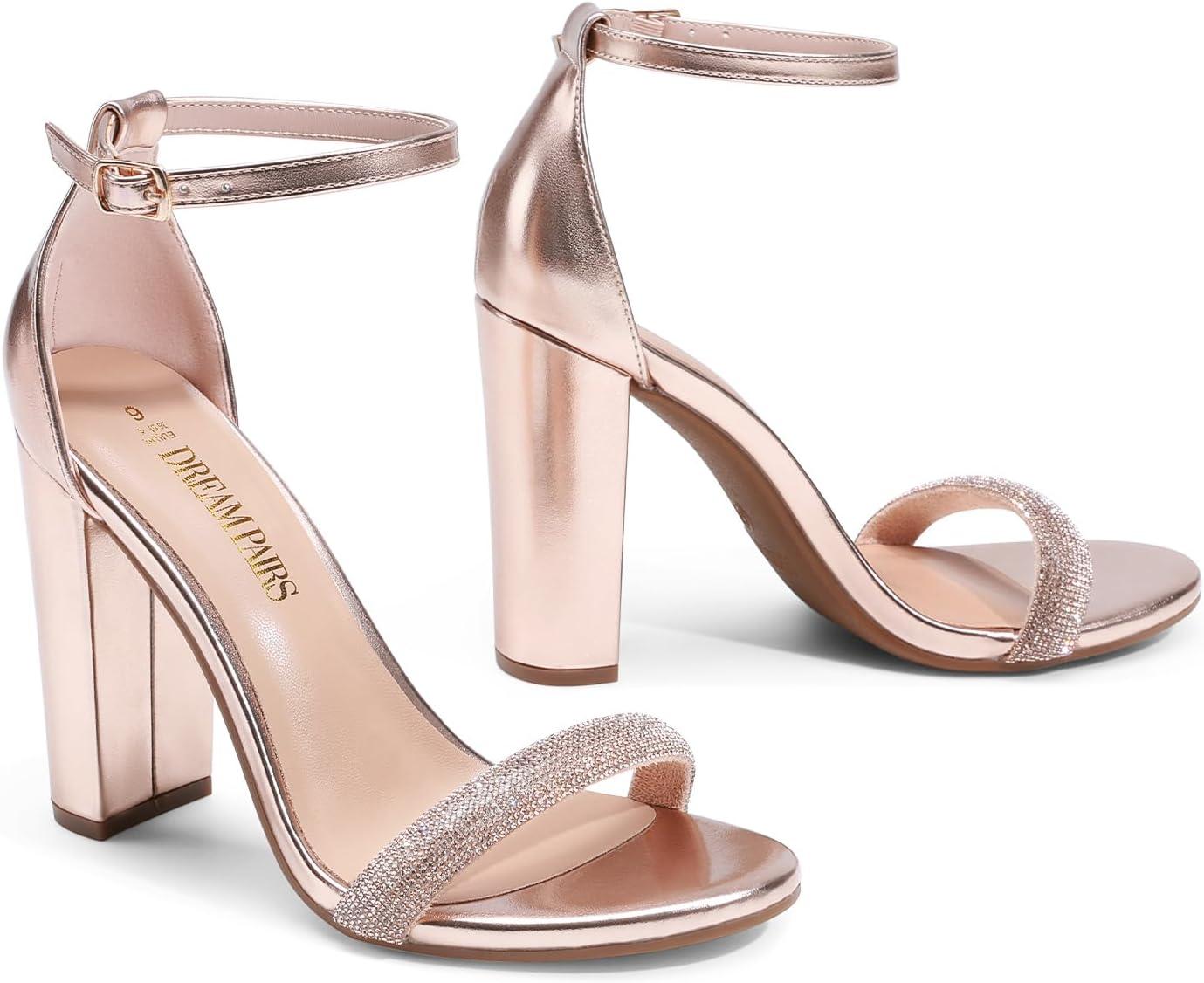 imageDREAM PAIRS Womens HiChunk High Heel Pump SandalsChampagnerhinestone