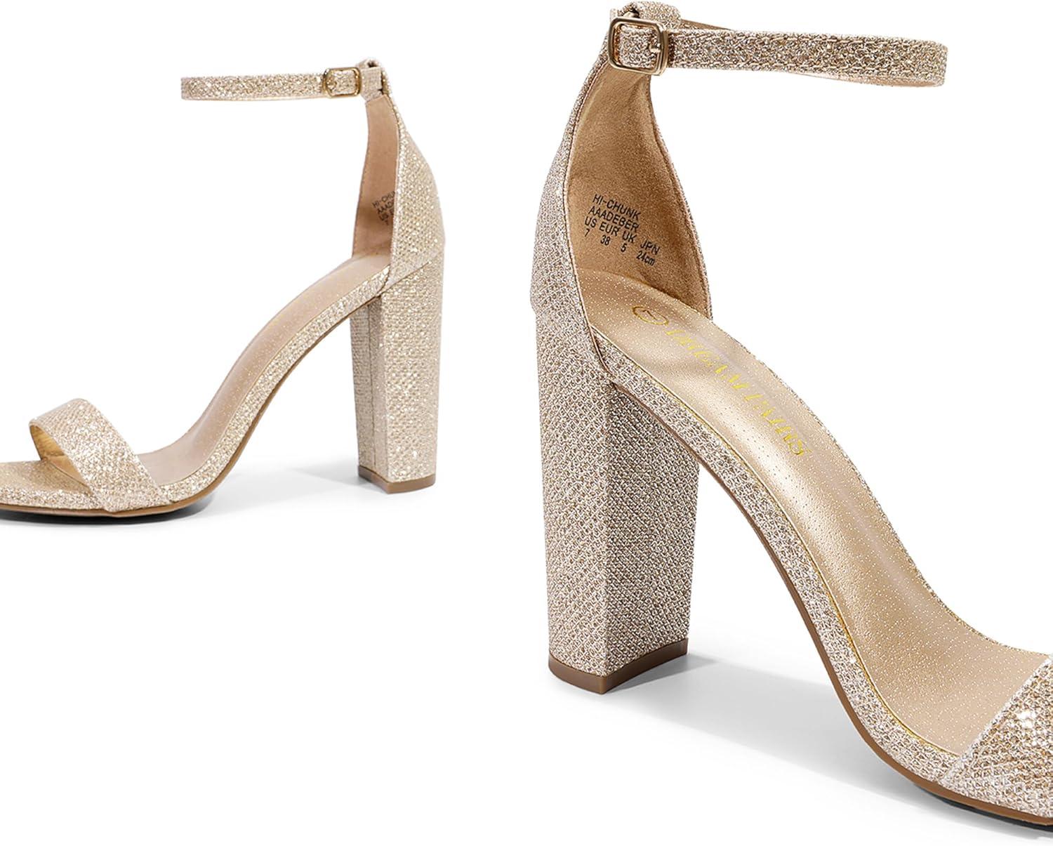 imageDREAM PAIRS Womens HiChunk High Heel Pump SandalsGoldGlitter