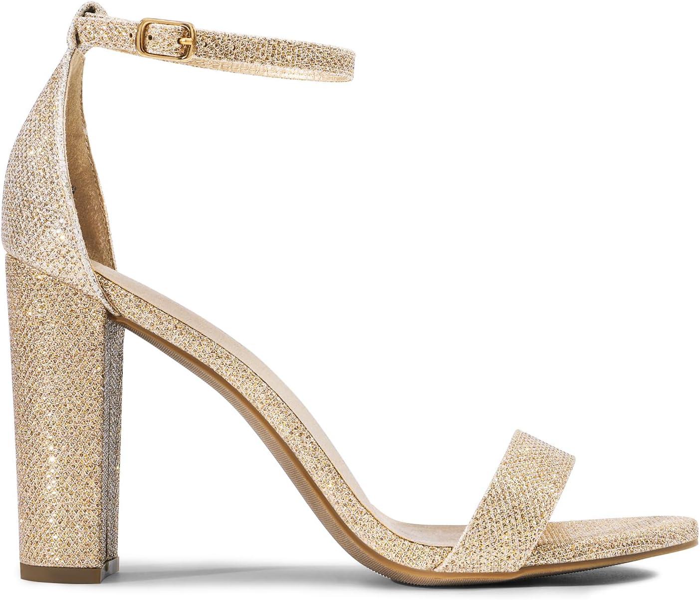 imageDREAM PAIRS Womens HiChunk High Heel Pump SandalsGoldGlitter