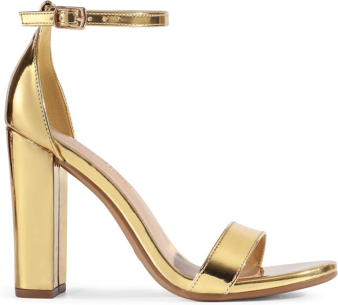 imageDREAM PAIRS Womens HiChunk High Heel Pump SandalsGoldpat