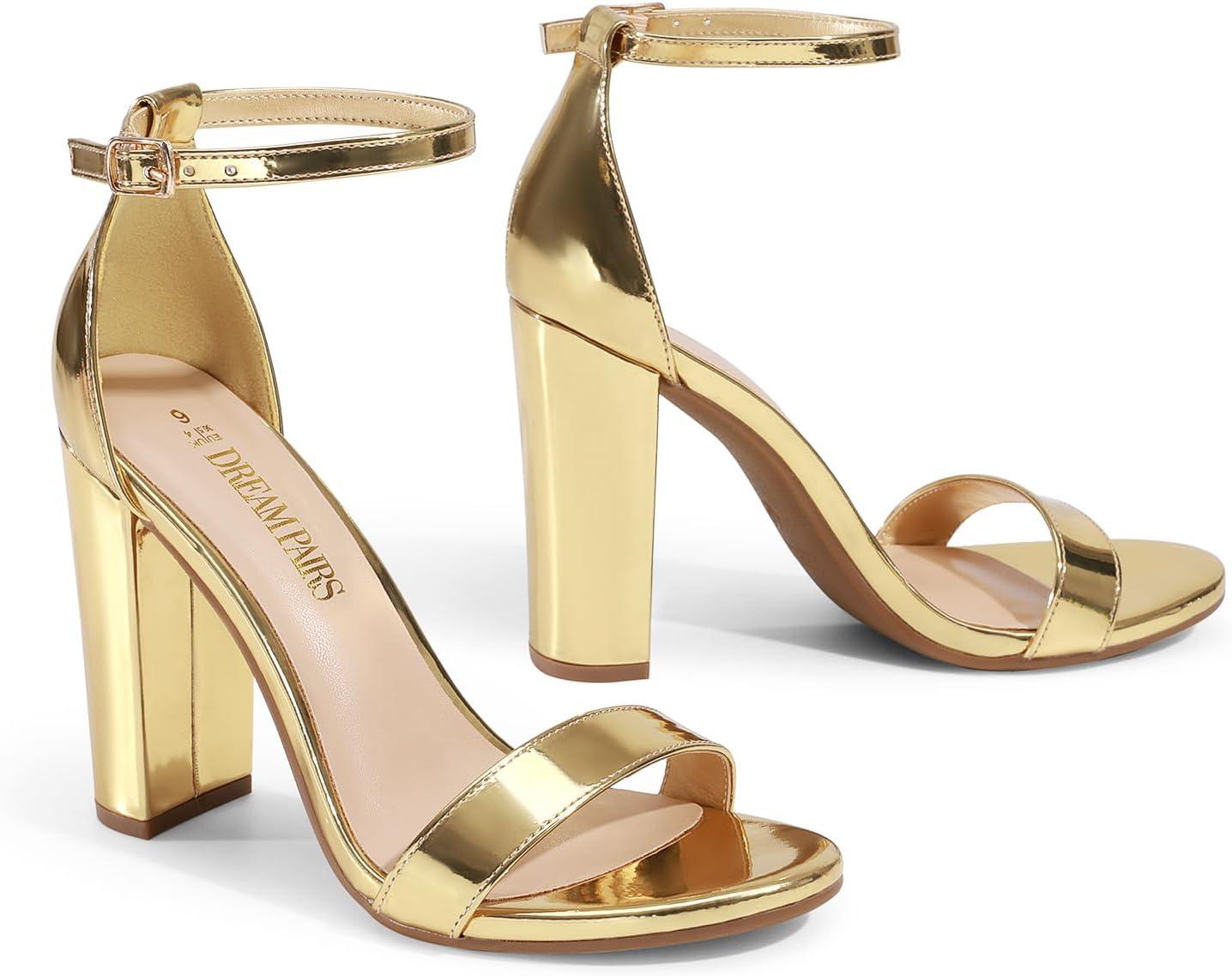 imageDREAM PAIRS Womens HiChunk High Heel Pump SandalsGoldpat