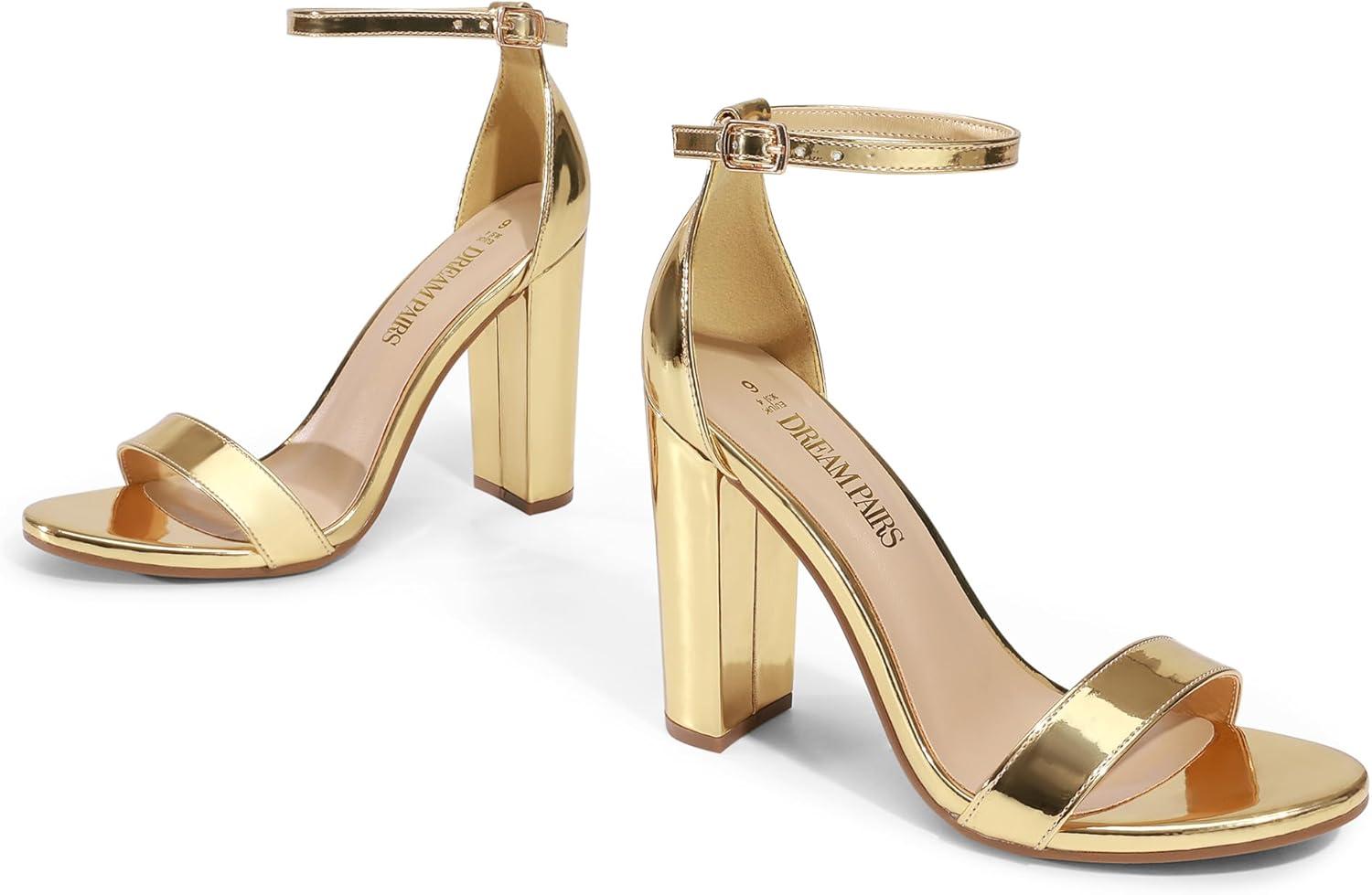 imageDREAM PAIRS Womens HiChunk High Heel Pump SandalsGoldpat