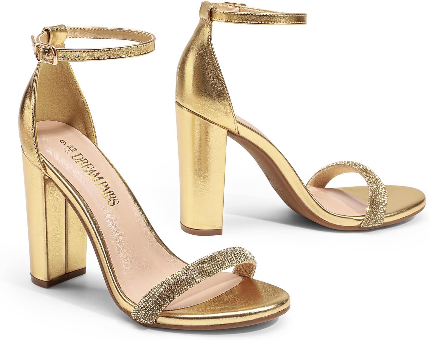 imageDREAM PAIRS Womens HiChunk High Heel Pump SandalsGoldrhinestone