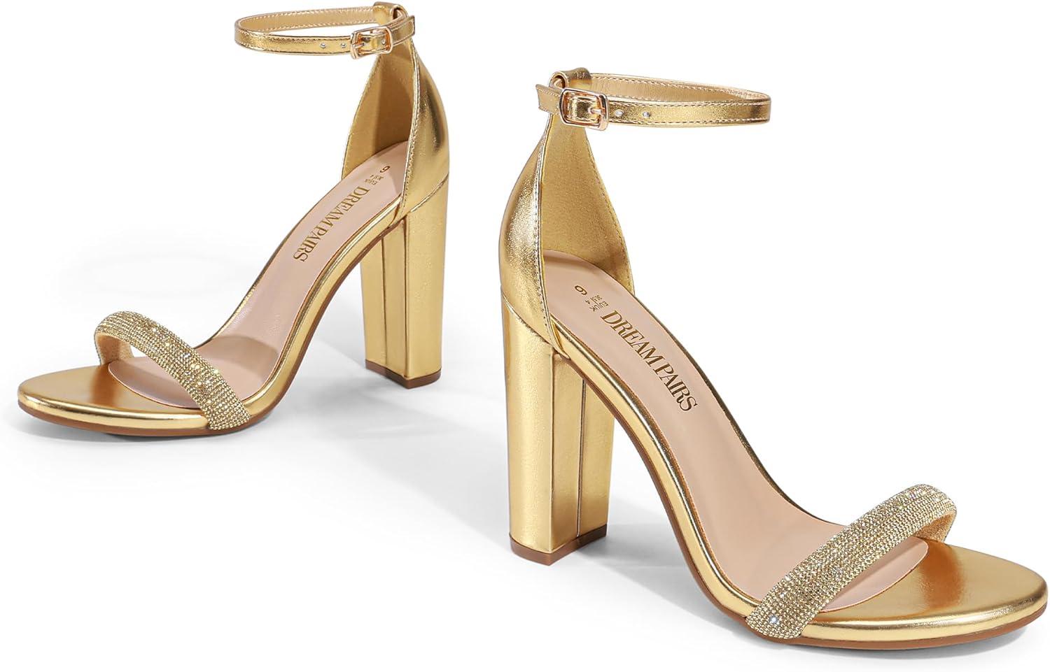 imageDREAM PAIRS Womens HiChunk High Heel Pump SandalsGoldrhinestone