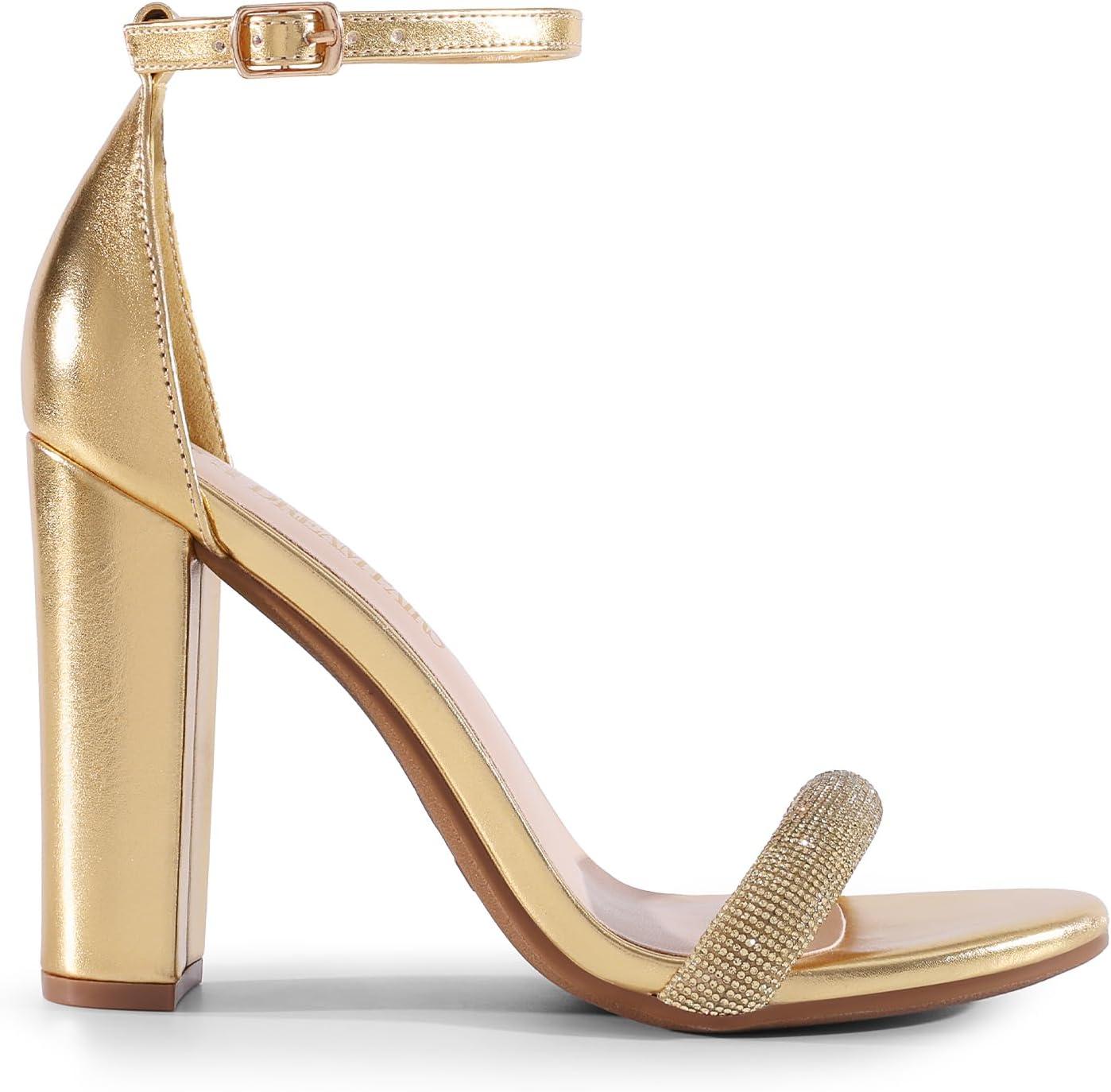 imageDREAM PAIRS Womens HiChunk High Heel Pump SandalsGoldrhinestone