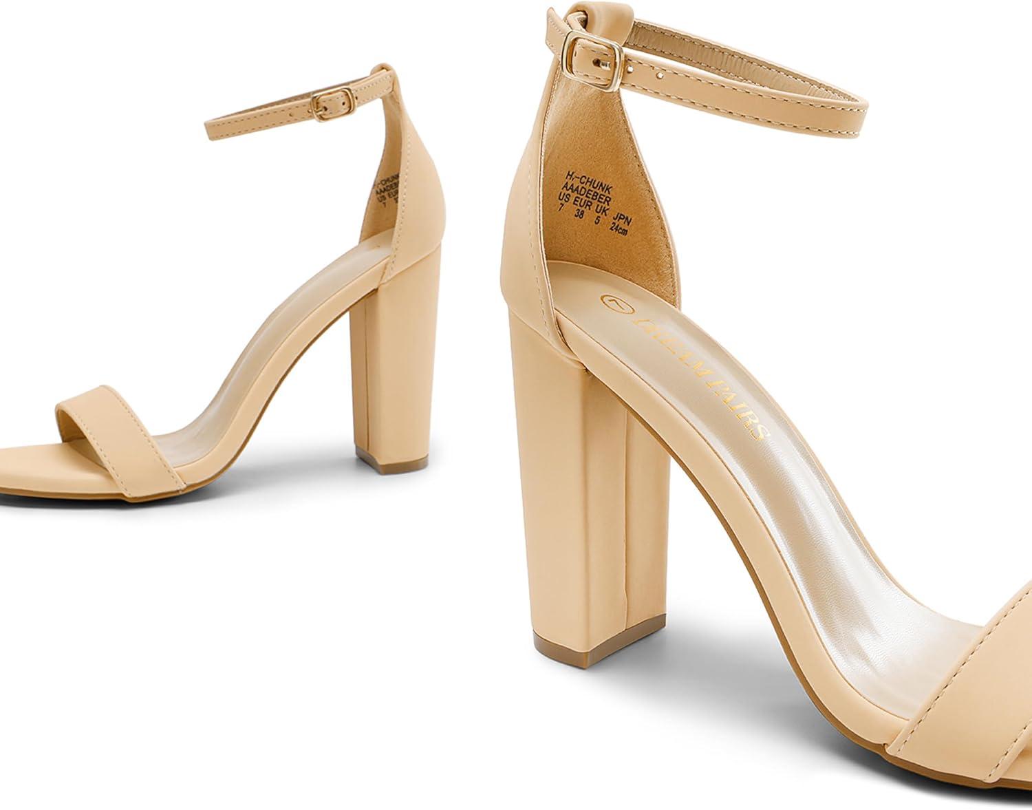 imageDREAM PAIRS Womens HiChunk High Heel Pump SandalsNudeNubuck