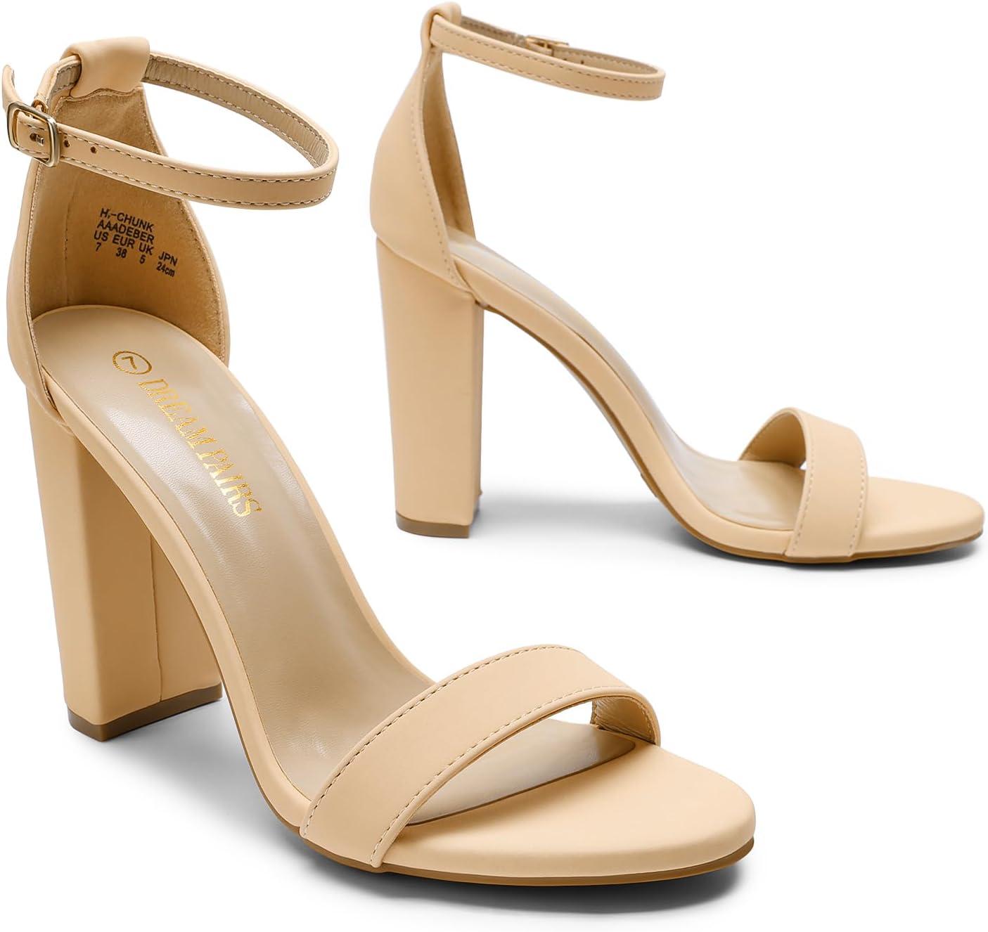imageDREAM PAIRS Womens HiChunk High Heel Pump SandalsNudeNubuck