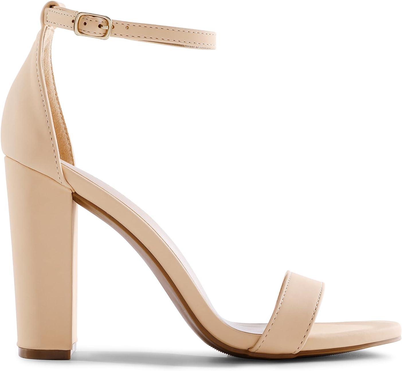 imageDREAM PAIRS Womens HiChunk High Heel Pump SandalsNudeNubuck