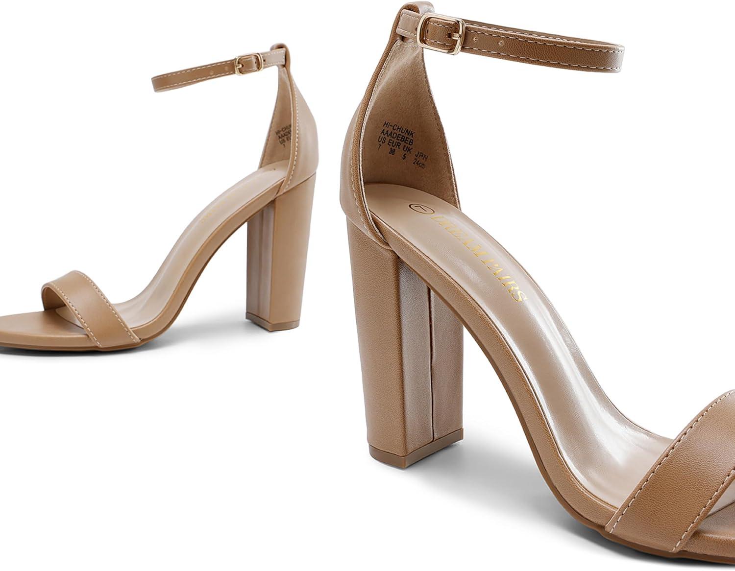 imageDREAM PAIRS Womens HiChunk High Heel Pump SandalsNudePu
