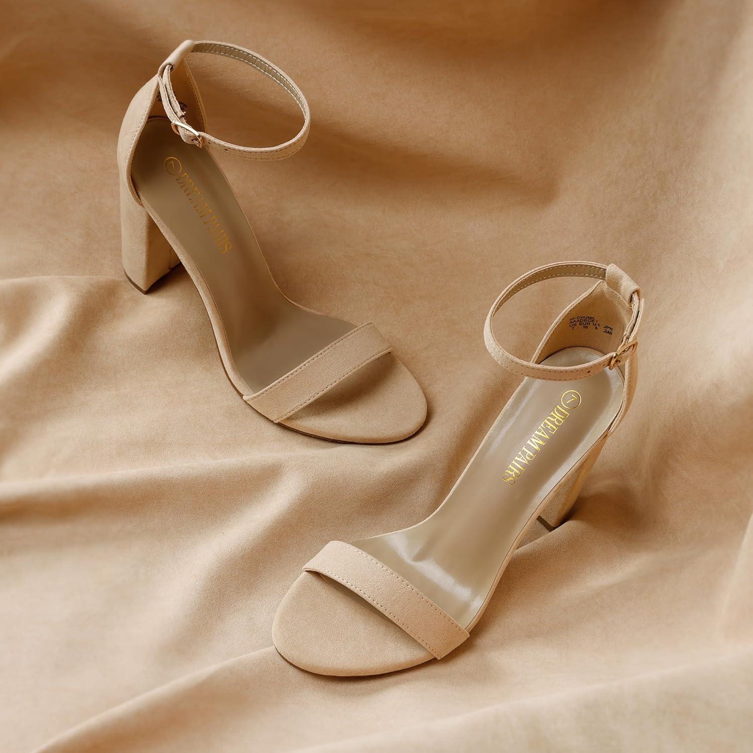 imageDREAM PAIRS Womens HiChunk High Heel Pump SandalsNudeSuede