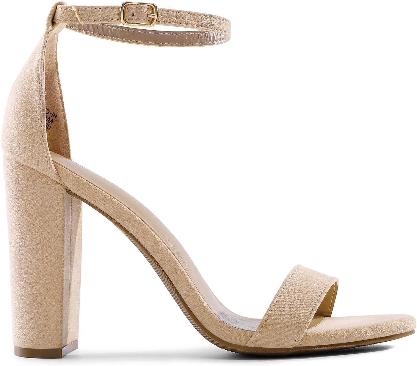 imageDREAM PAIRS Womens HiChunk High Heel Pump SandalsNudeSuede