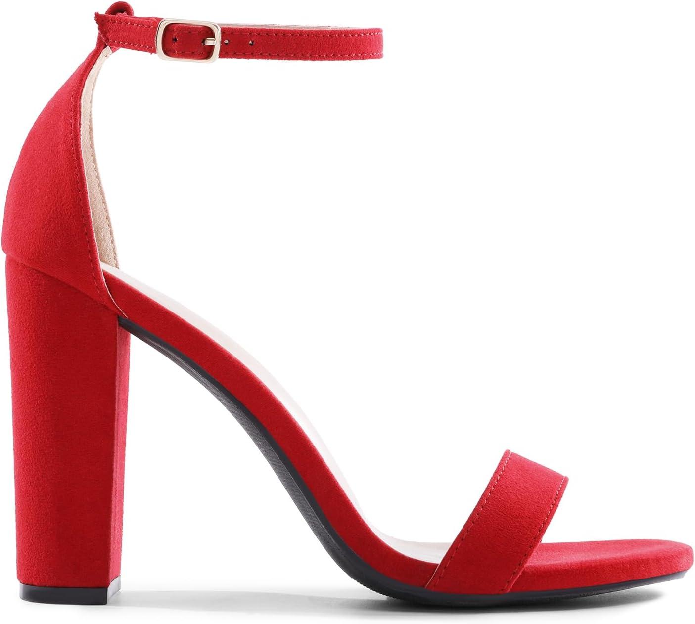 imageDREAM PAIRS Womens HiChunk High Heel Pump SandalsRedSuede