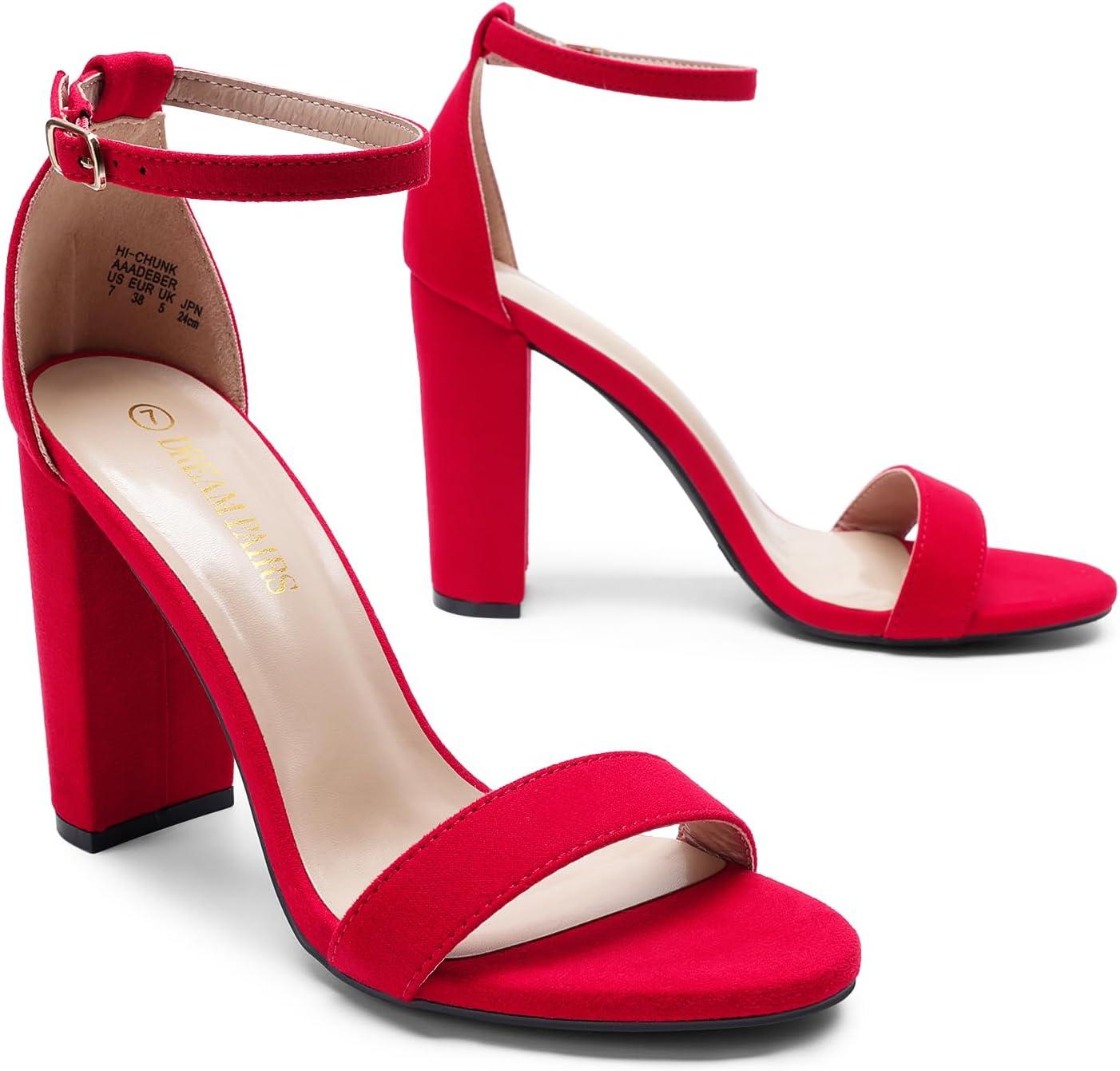 imageDREAM PAIRS Womens HiChunk High Heel Pump SandalsRedSuede