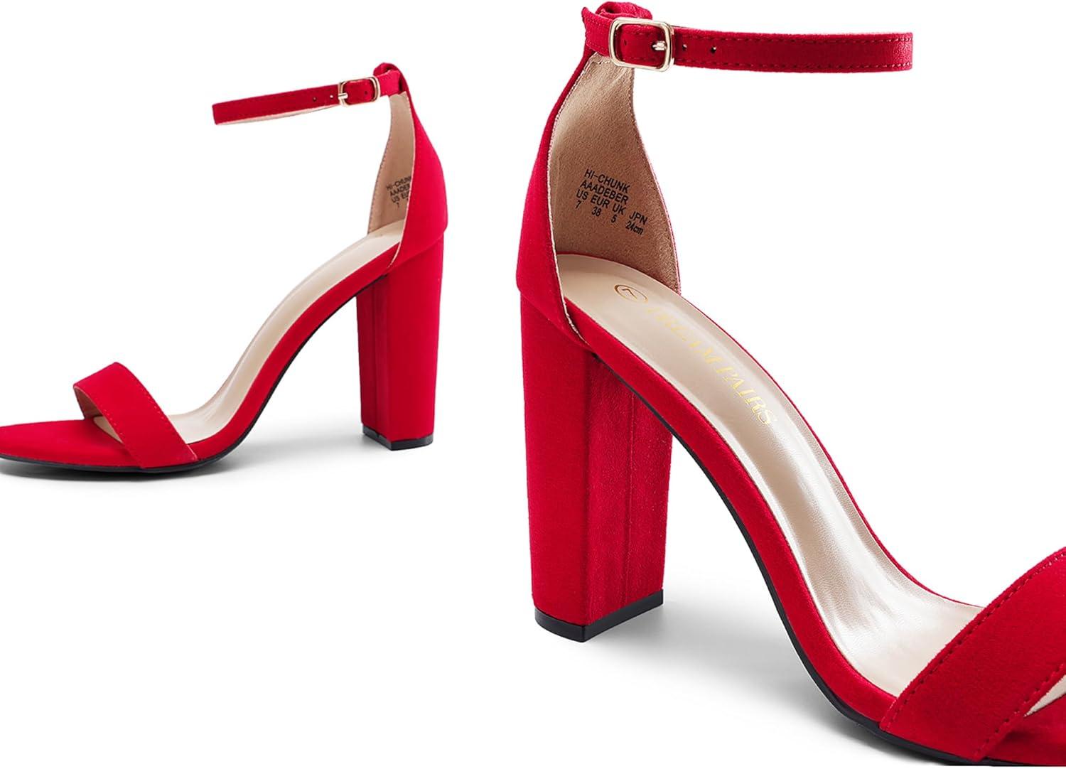 imageDREAM PAIRS Womens HiChunk High Heel Pump SandalsRedSuede