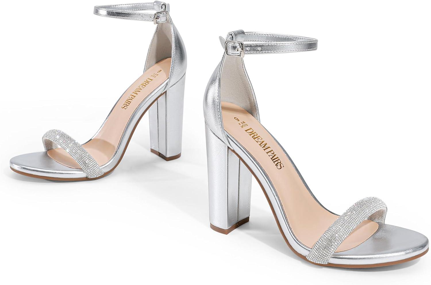 imageDREAM PAIRS Womens HiChunk High Heel Pump SandalsSilver