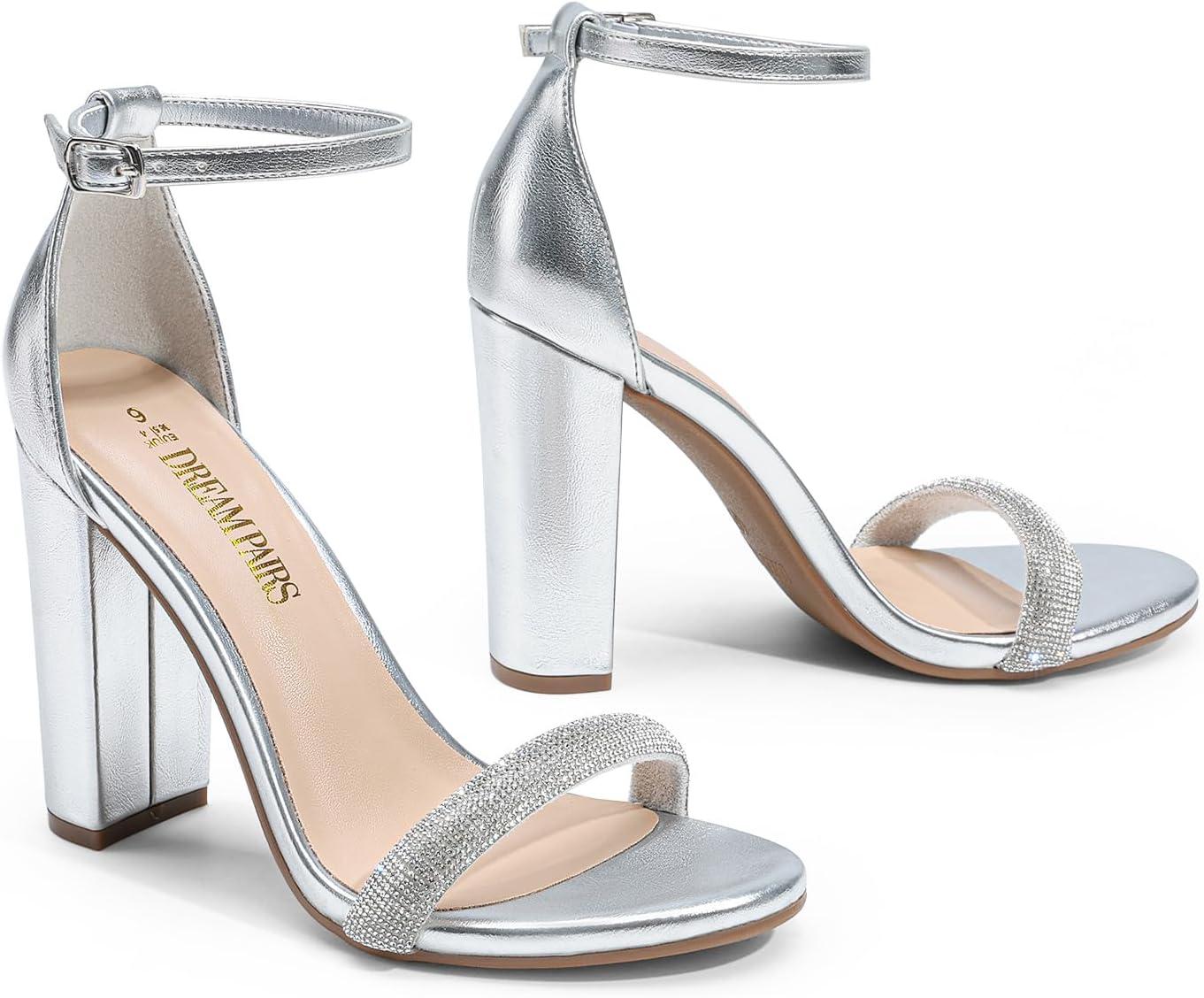 imageDREAM PAIRS Womens HiChunk High Heel Pump SandalsSilver