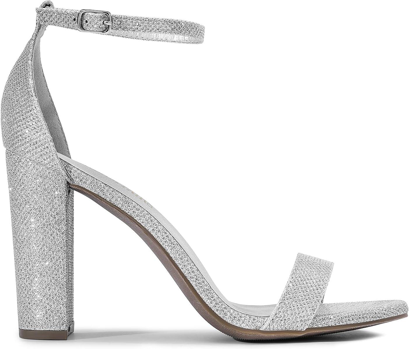 imageDREAM PAIRS Womens HiChunk High Heel Pump SandalsSilverGlitter