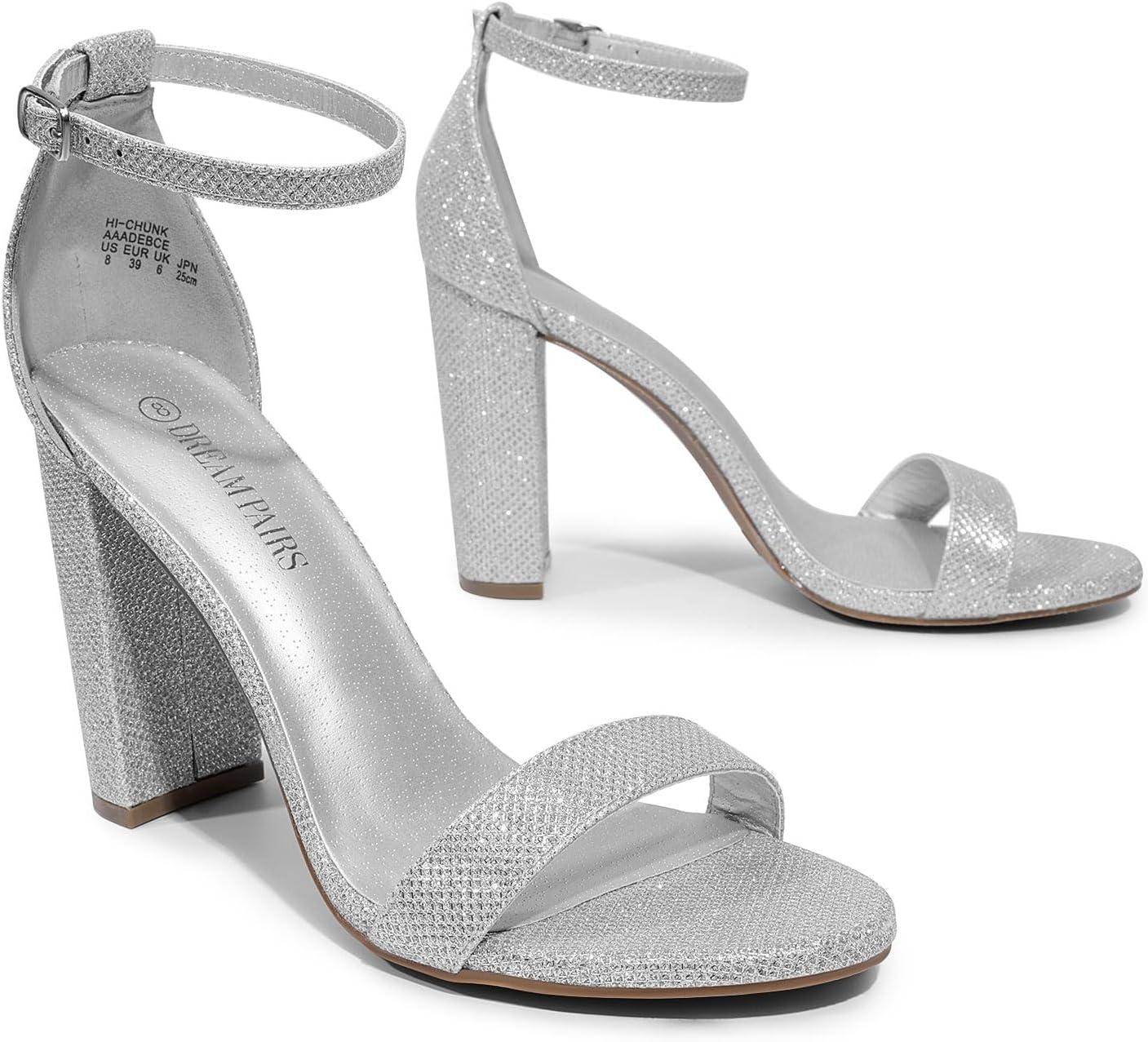 imageDREAM PAIRS Womens HiChunk High Heel Pump SandalsSilverGlitter
