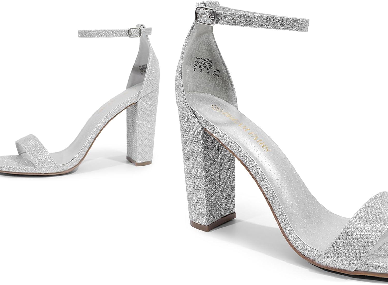 imageDREAM PAIRS Womens HiChunk High Heel Pump SandalsSilverGlitter
