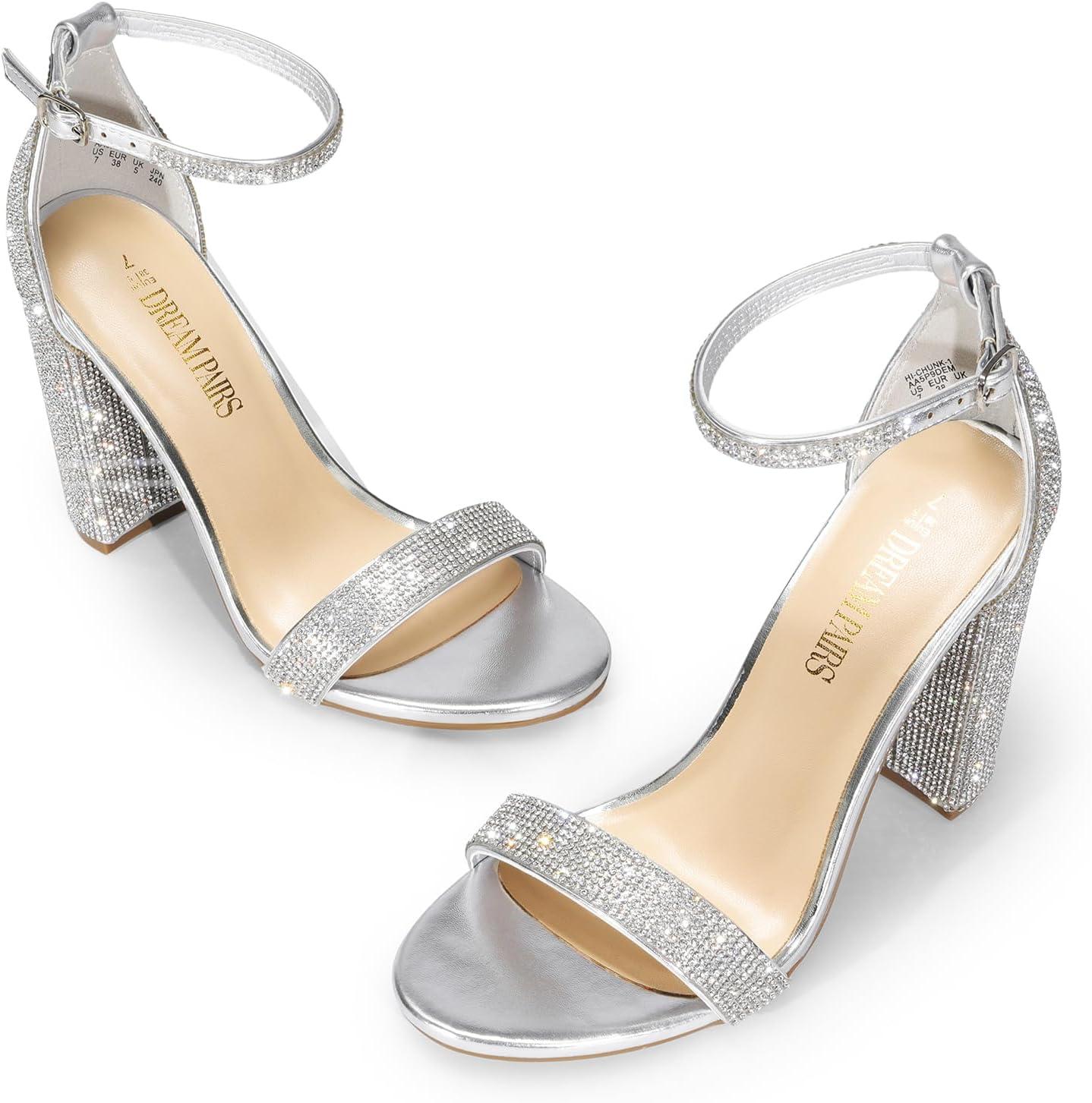 imageDREAM PAIRS Womens HiChunk High Heel Pump SandalsSilverrhinestone