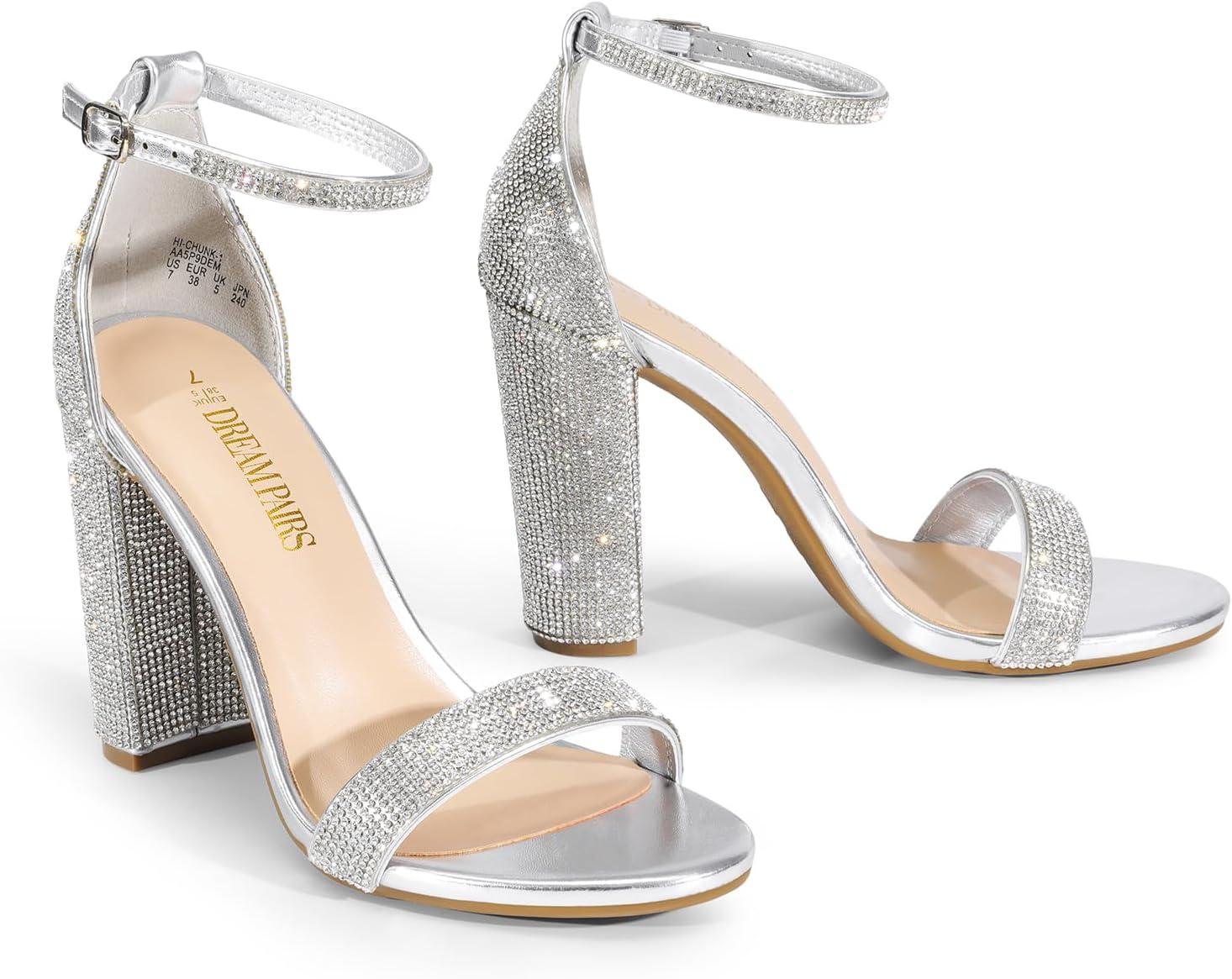 imageDREAM PAIRS Womens HiChunk High Heel Pump SandalsSilverrhinestone