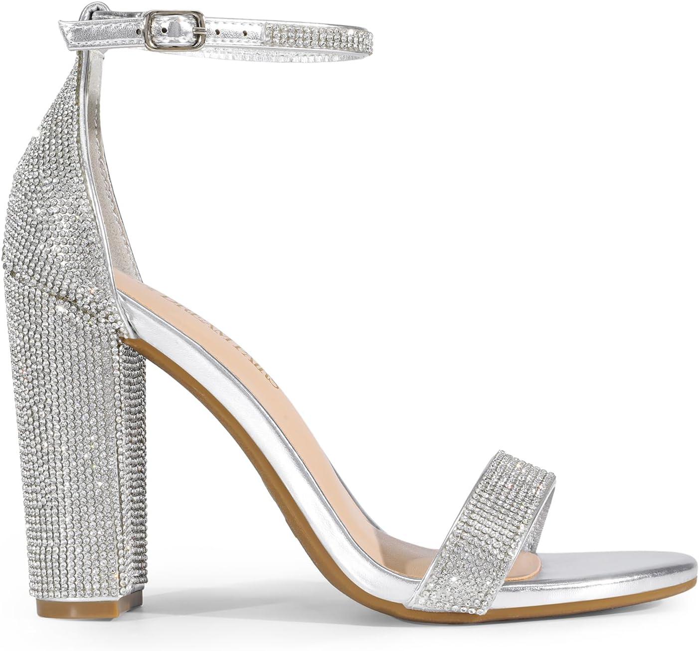 imageDREAM PAIRS Womens HiChunk High Heel Pump SandalsSilverrhinestone