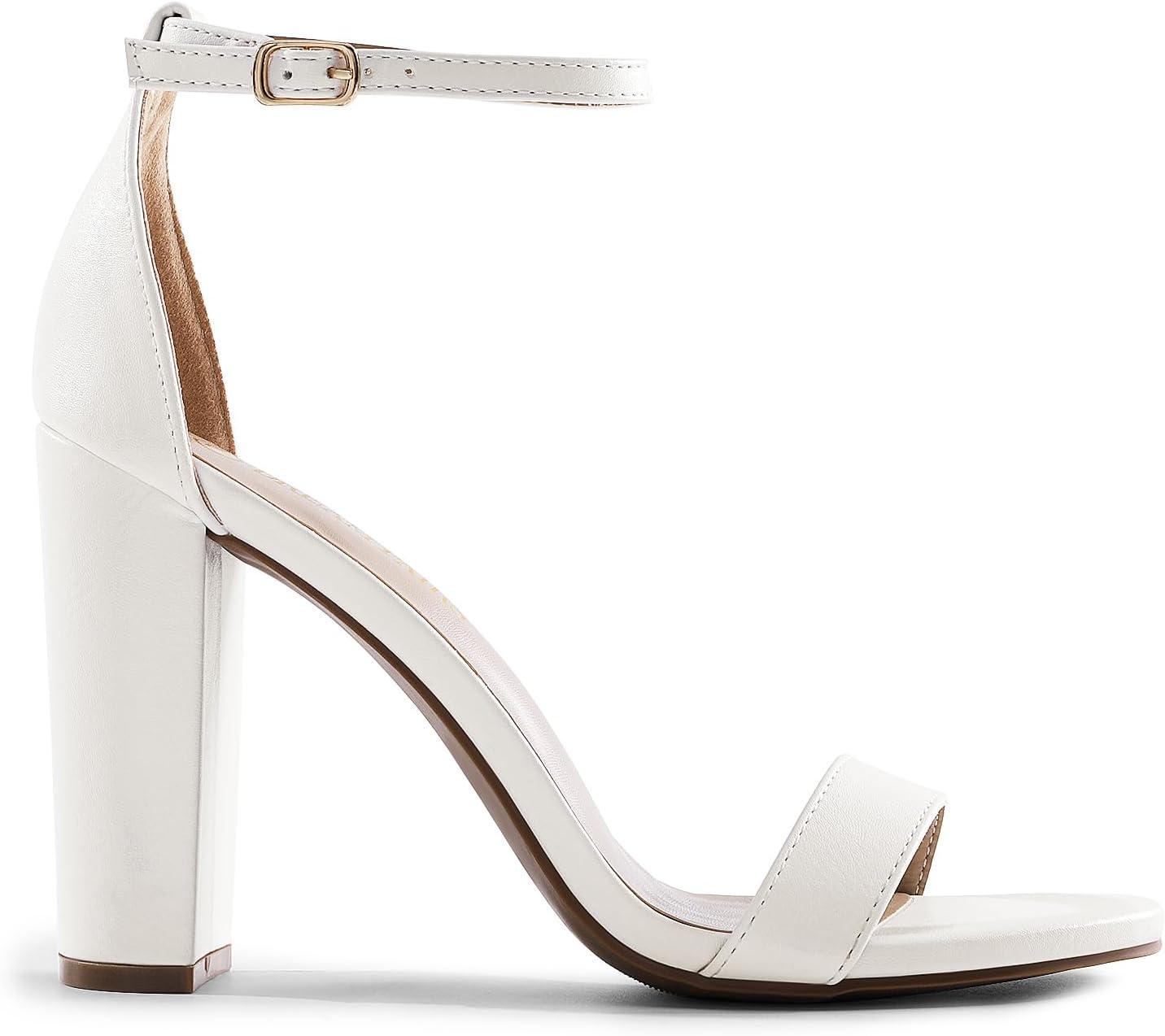 imageDREAM PAIRS Womens HiChunk High Heel Pump SandalsWhitePu