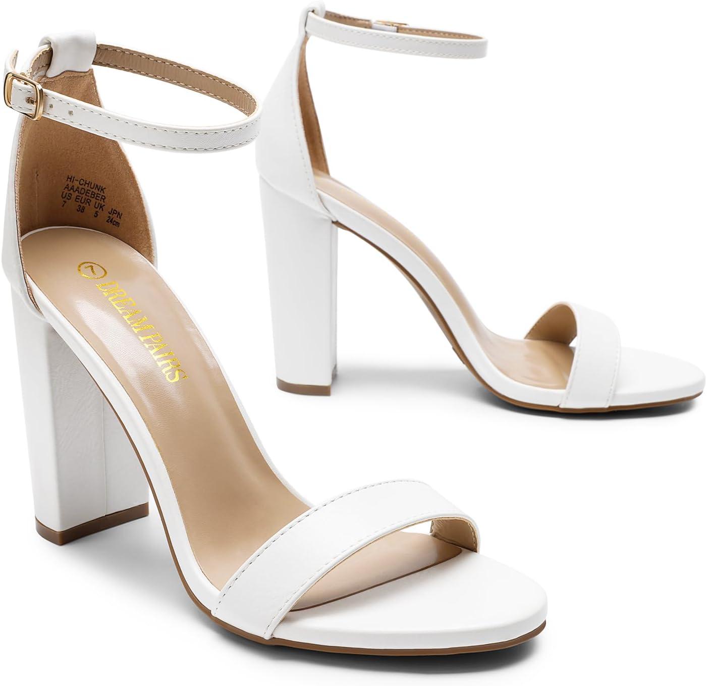 imageDREAM PAIRS Womens HiChunk High Heel Pump SandalsWhitePu