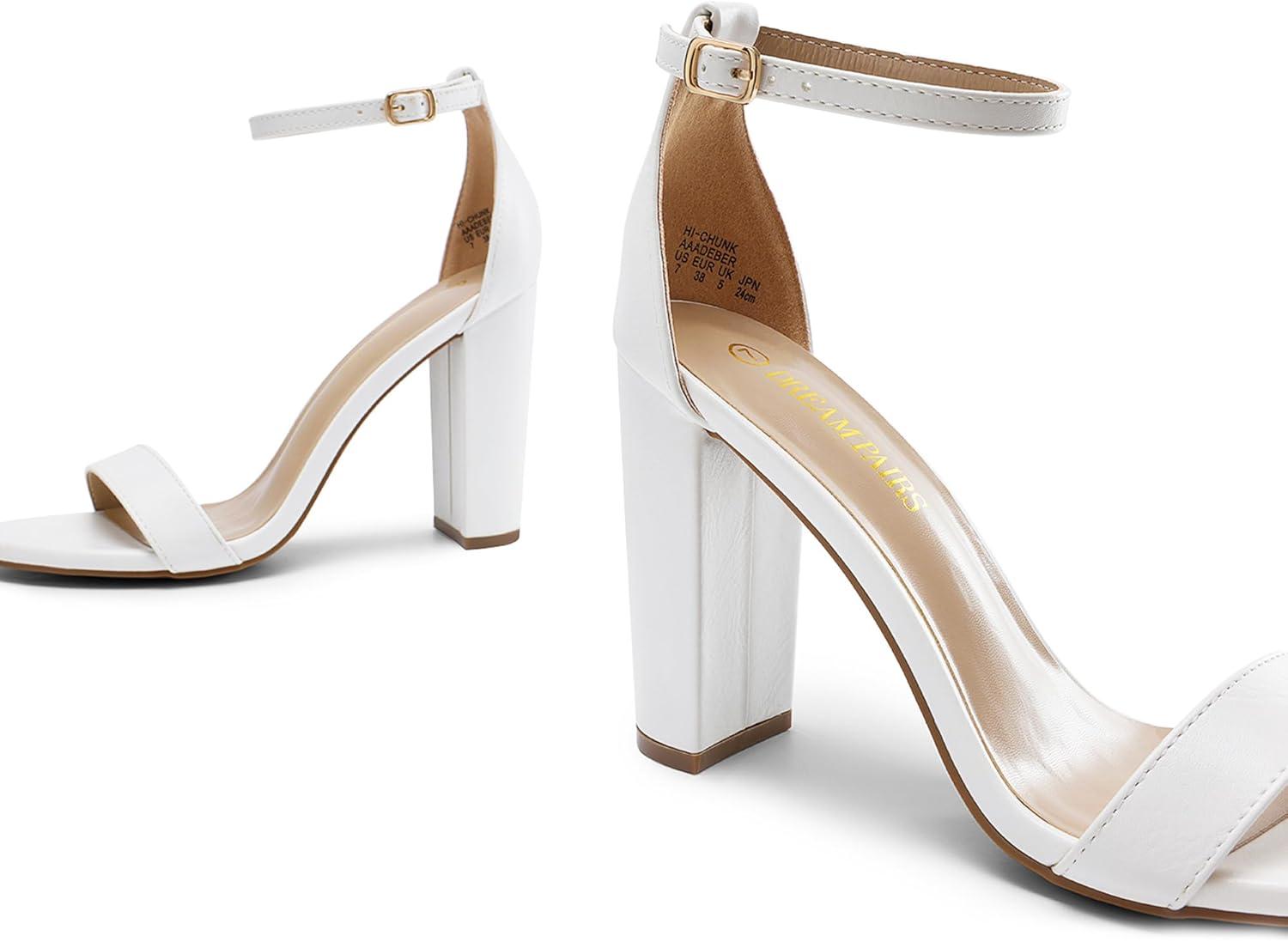 imageDREAM PAIRS Womens HiChunk High Heel Pump SandalsWhitePu