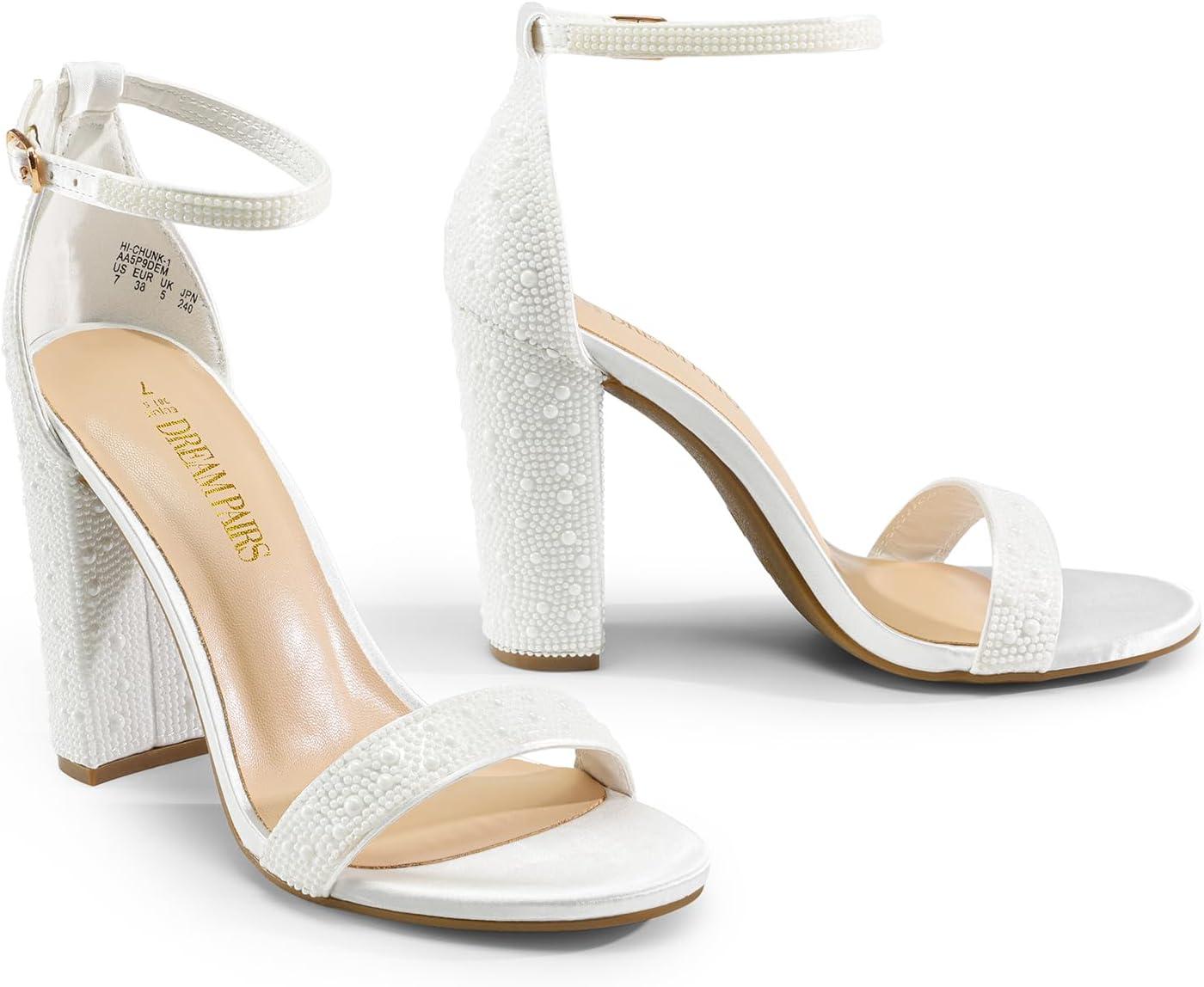 imageDREAM PAIRS Womens HiChunk High Heel Pump SandalsWhitepearl