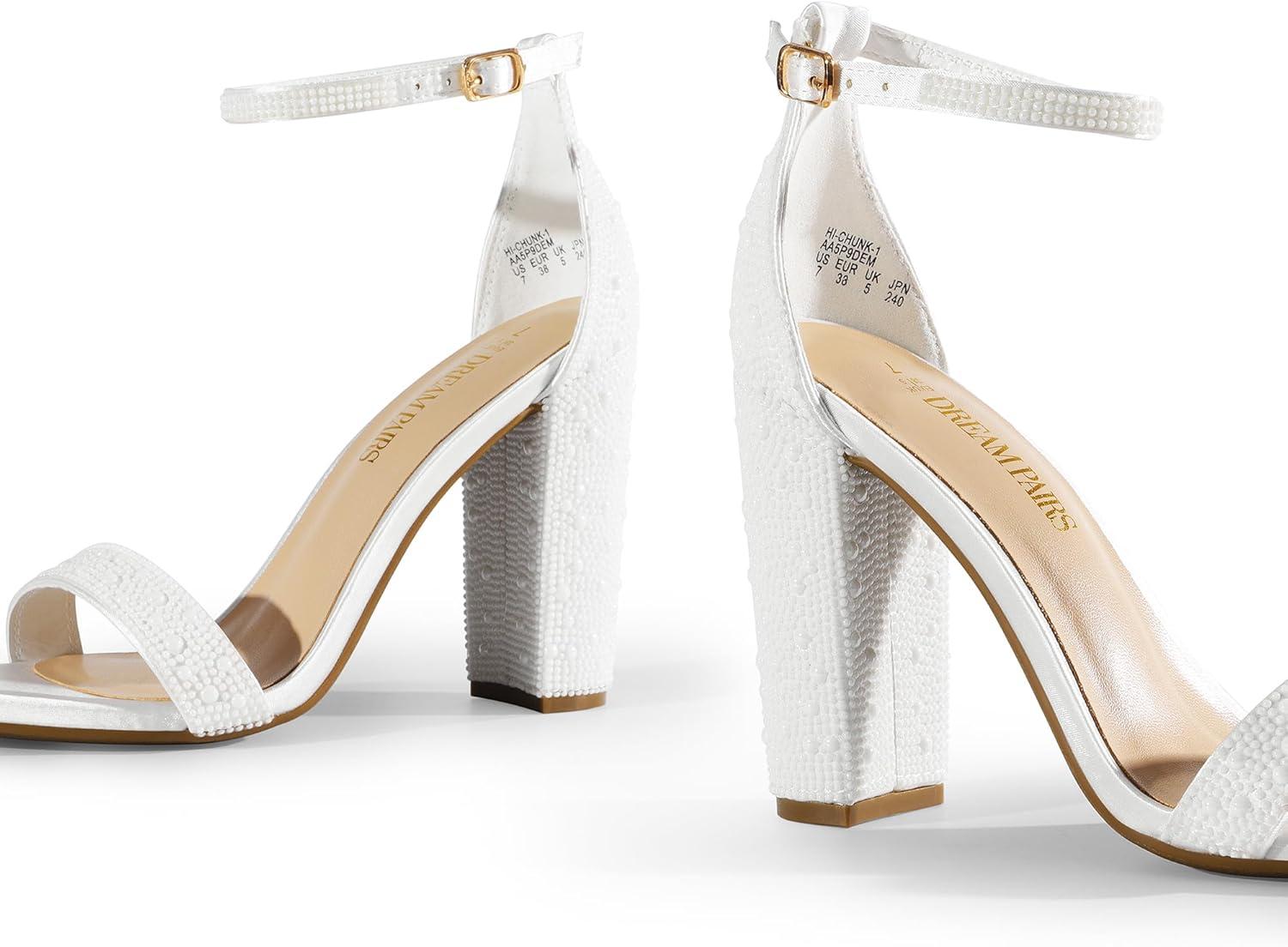 imageDREAM PAIRS Womens HiChunk High Heel Pump SandalsWhitepearl