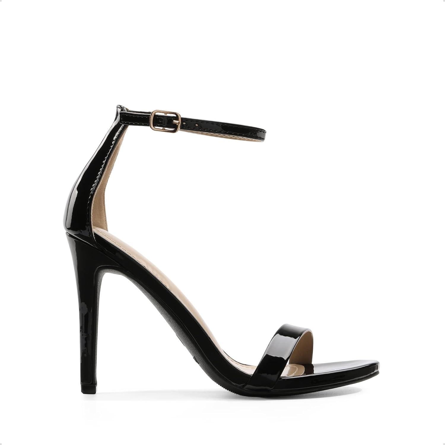 imageDREAM PAIRS Womens High Heels Flower Ankle Strap Stilettos Round Open Toe Dressy Sexy SandalsBlackPat