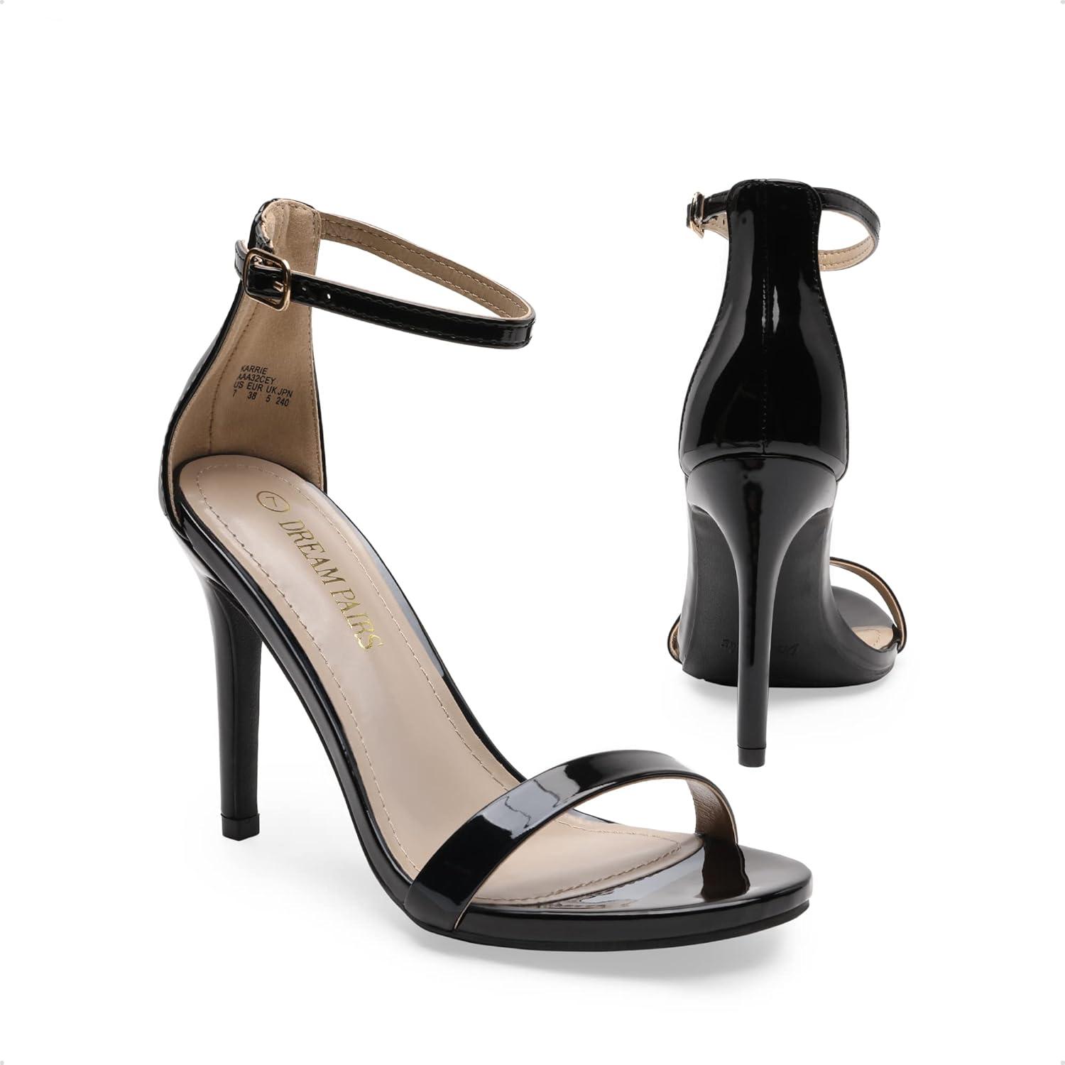 imageDREAM PAIRS Womens High Heels Flower Ankle Strap Stilettos Round Open Toe Dressy Sexy SandalsBlackPat