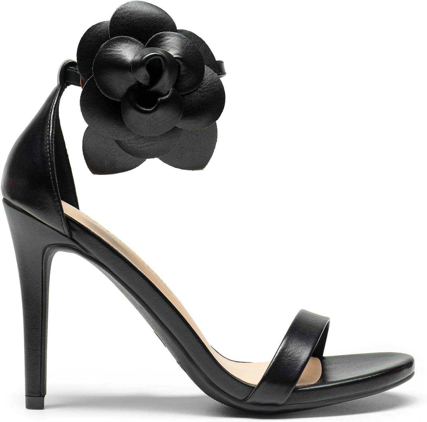 imageDREAM PAIRS Womens High Heels Flower Ankle Strap Stilettos Round Open Toe Dressy Sexy SandalsBlackpu