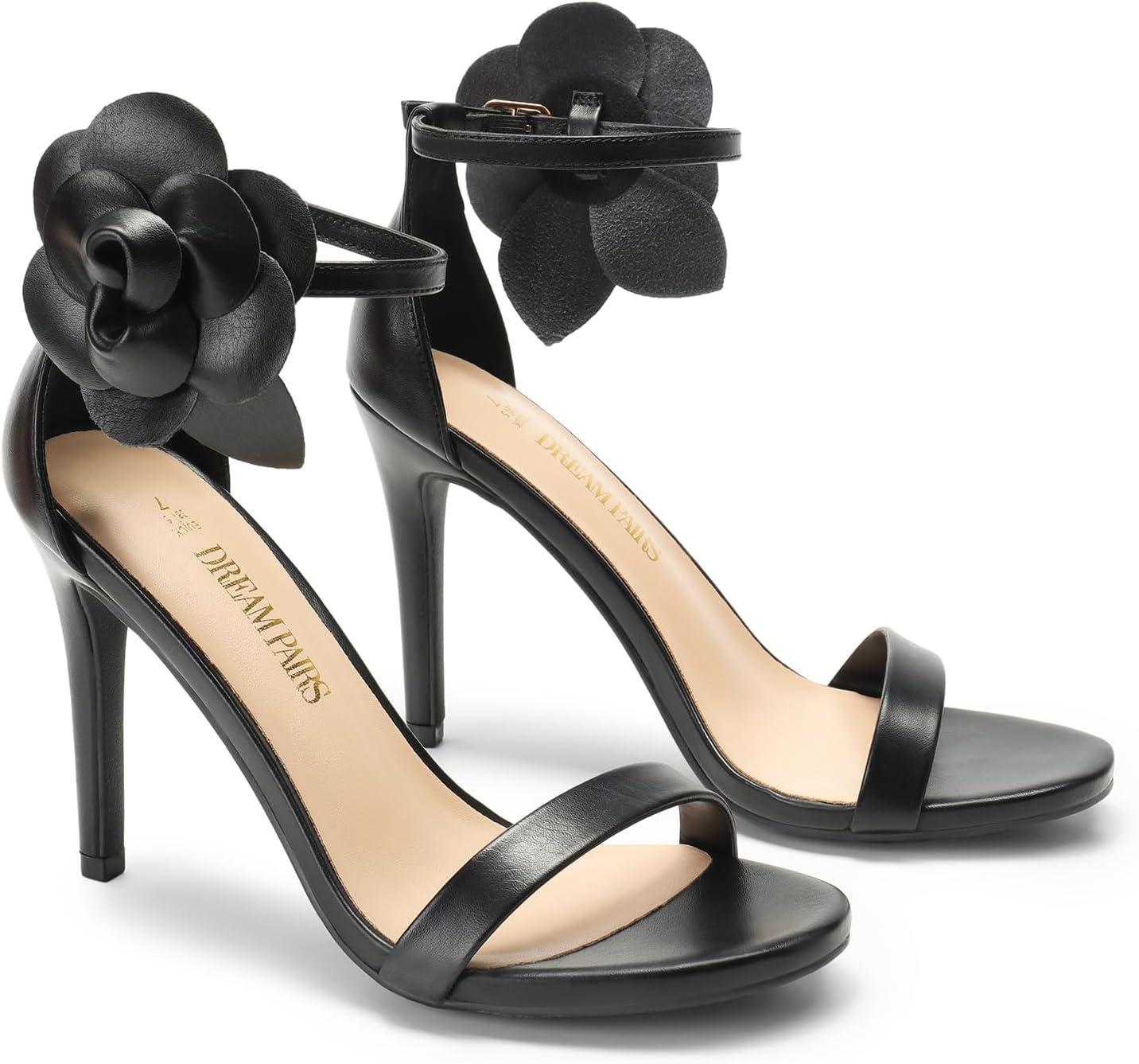 imageDREAM PAIRS Womens High Heels Flower Ankle Strap Stilettos Round Open Toe Dressy Sexy SandalsBlackpu